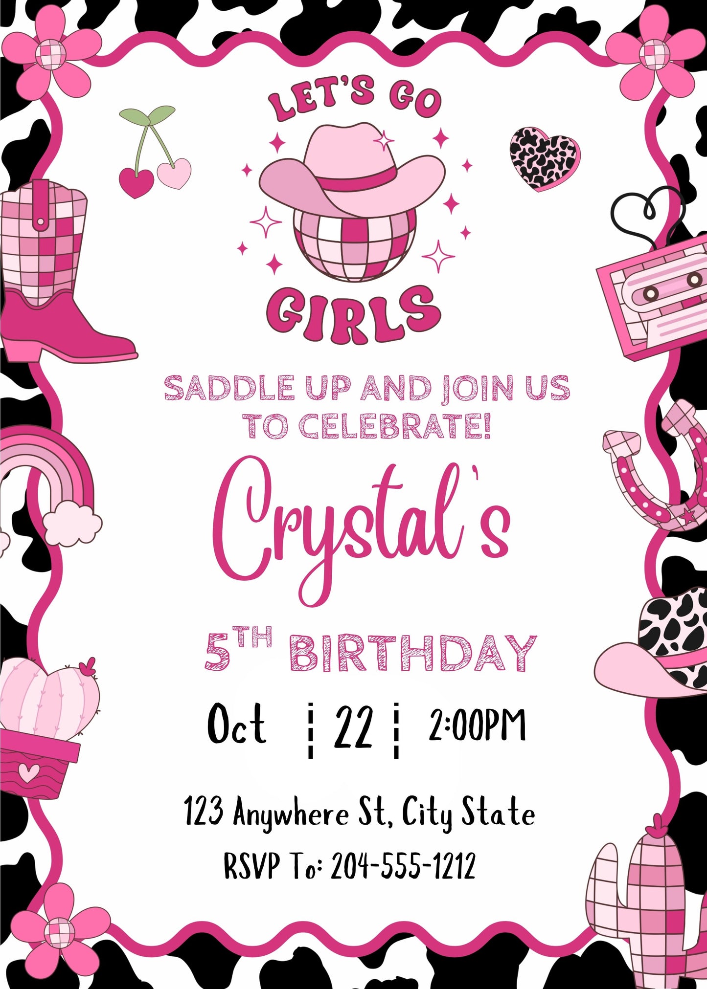 cute cowgirl retro birthday party invite