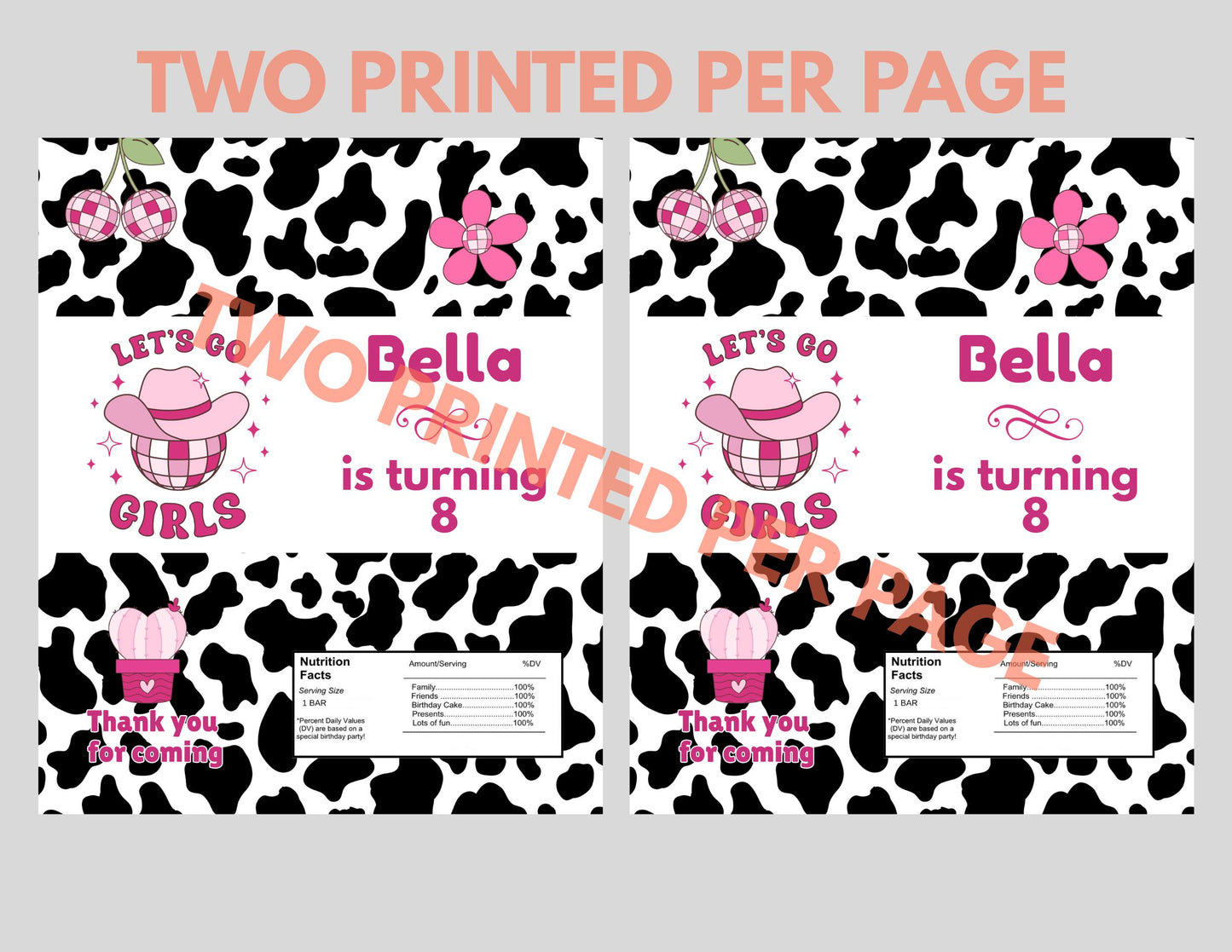 printable cowgirl candy bar party favors