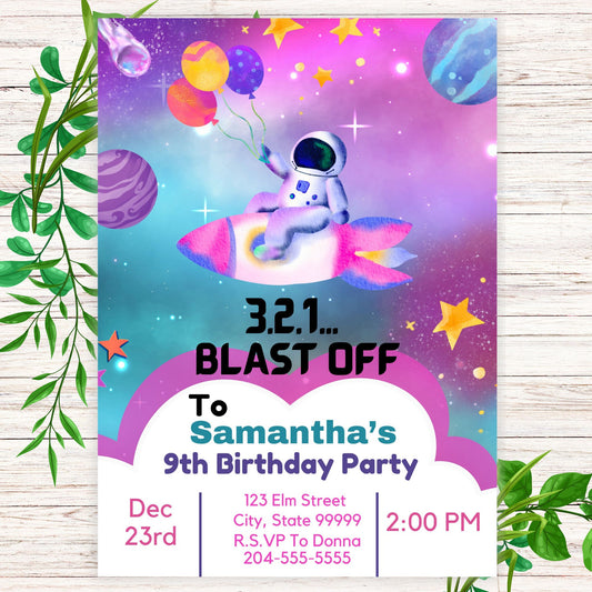 Space Theme Birthday Invitation Online - Printable