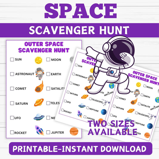 Space Scavenger Hunt for Kids- Outer space Activity - Printable
