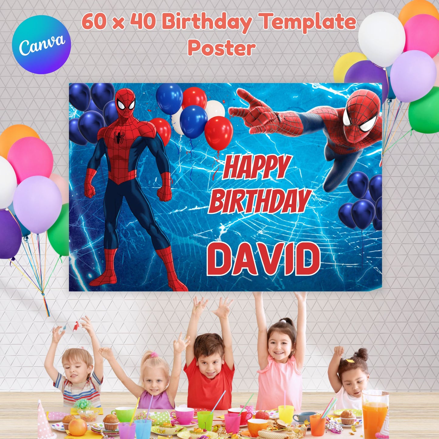 Spiderman Birthday Backdrop Poster - Spiderman Personalized Backdrop Poster - Editable