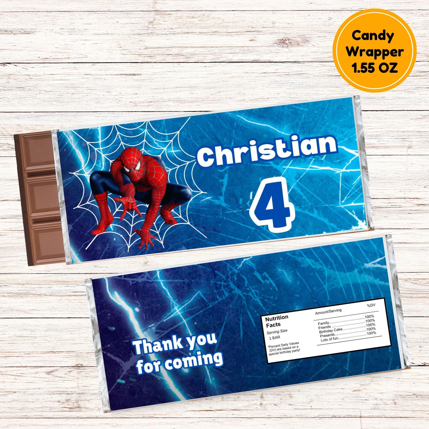 spiderman candy bar wrapper favors