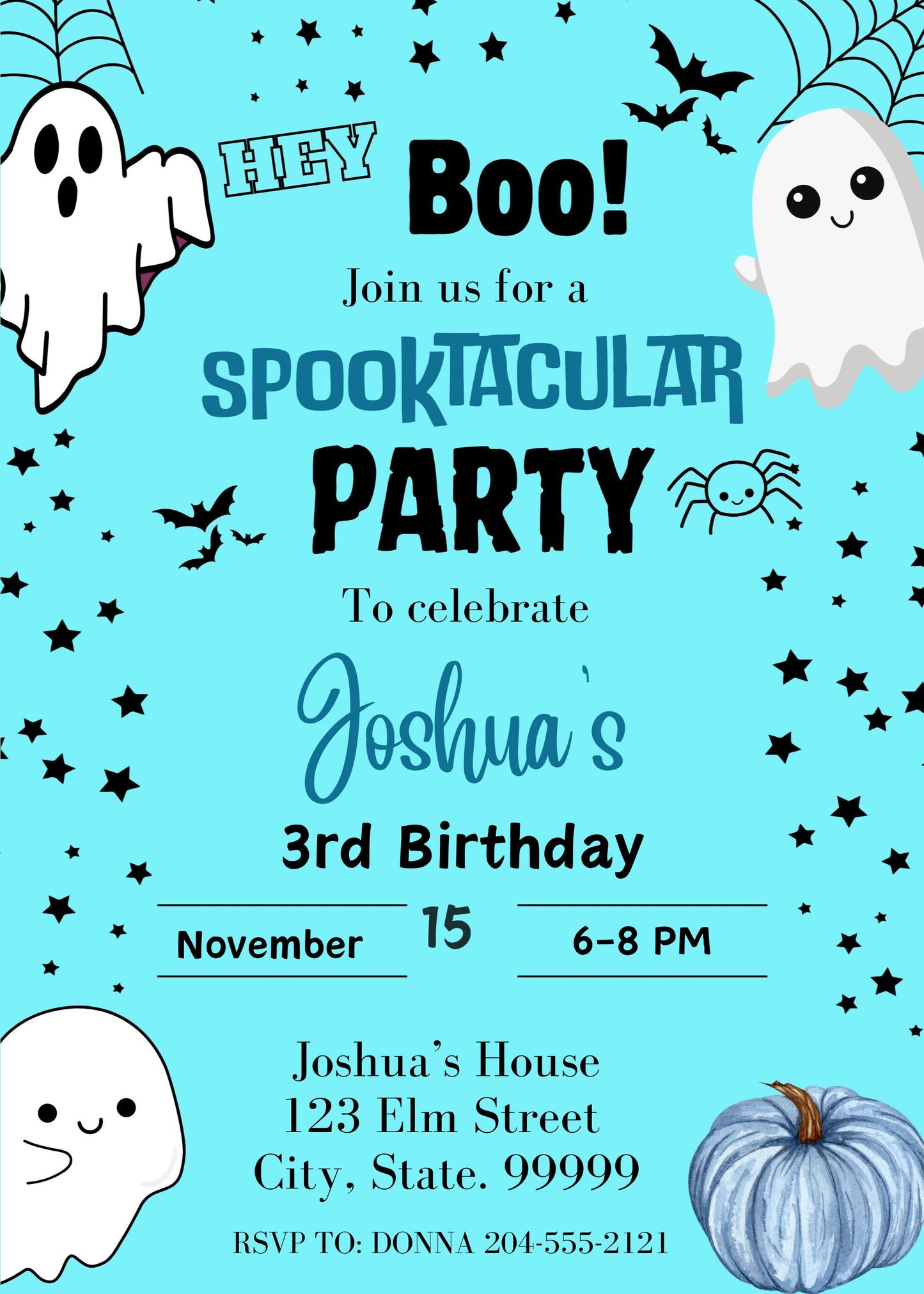 blue spooky halloween party invite