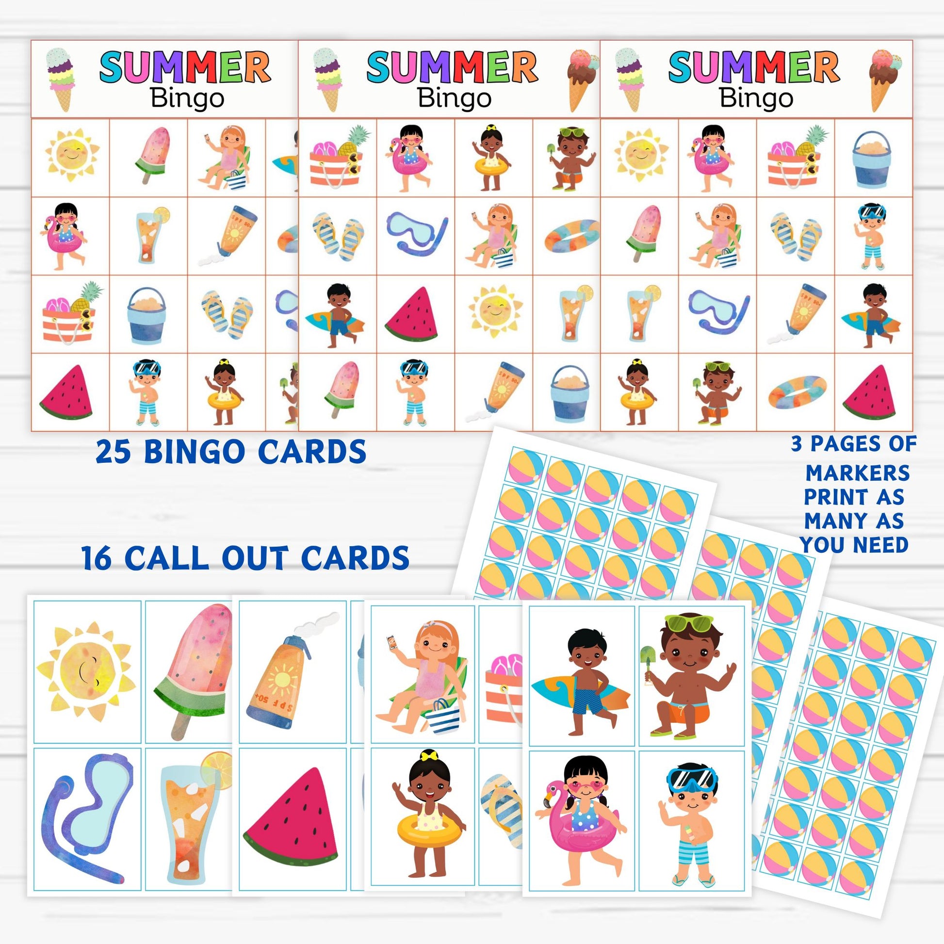 bingo activity games for kids, summer activity games, bingo printable