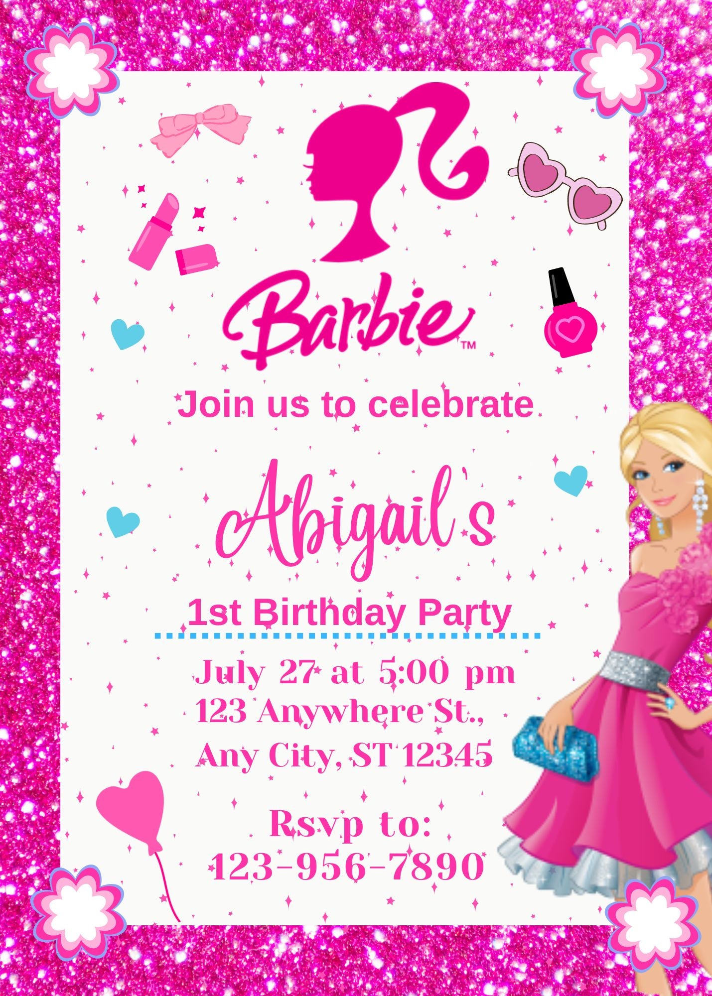 personalized barbie birthday invitation, barbie birthday invitation printable