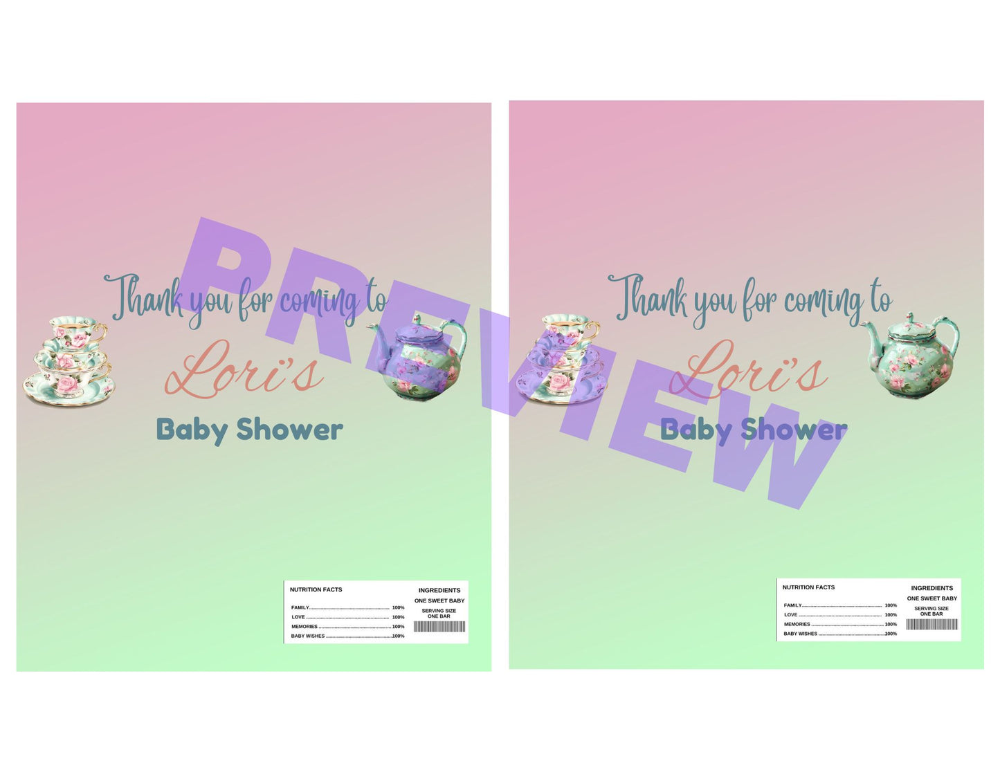 tea party candy bar wrapper labels