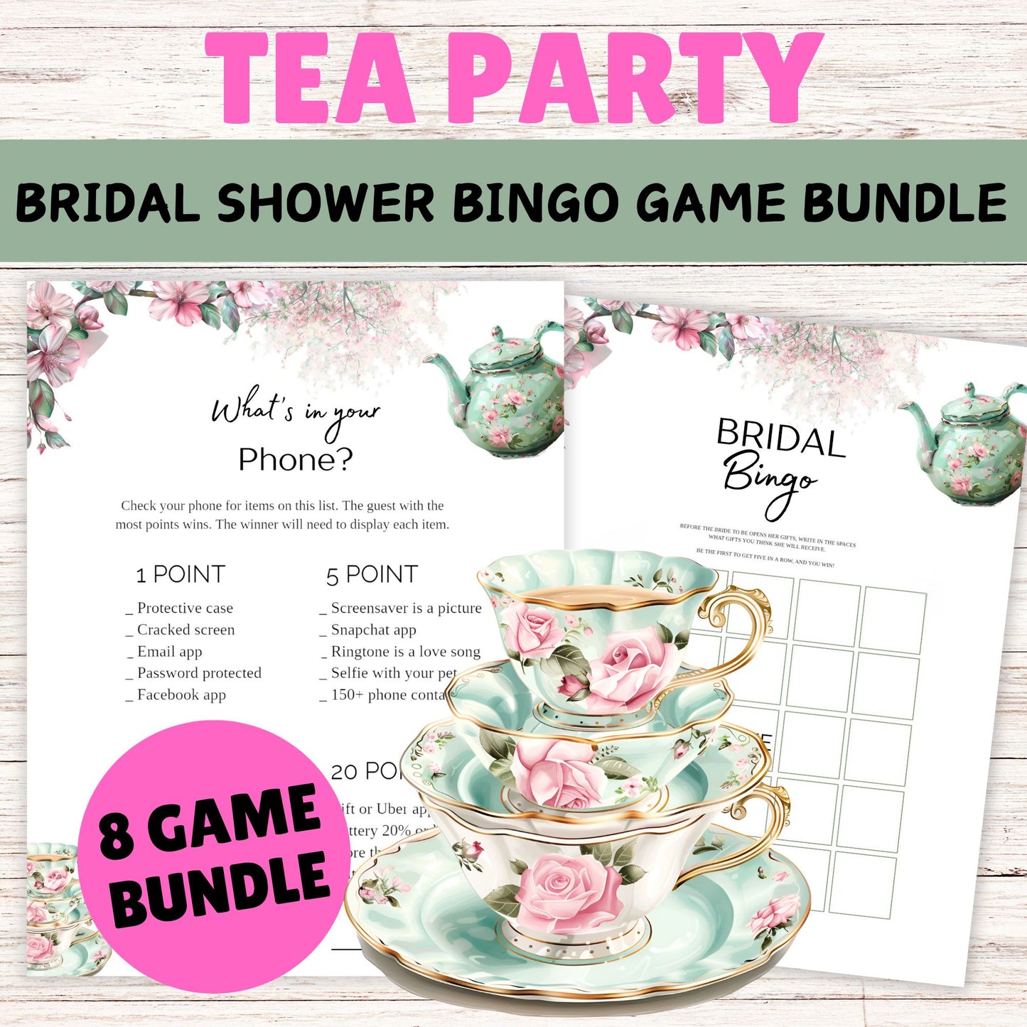 Tea Party Bridal Shower Game Bundle - Printable Tea Party Bridal Shower Games Online