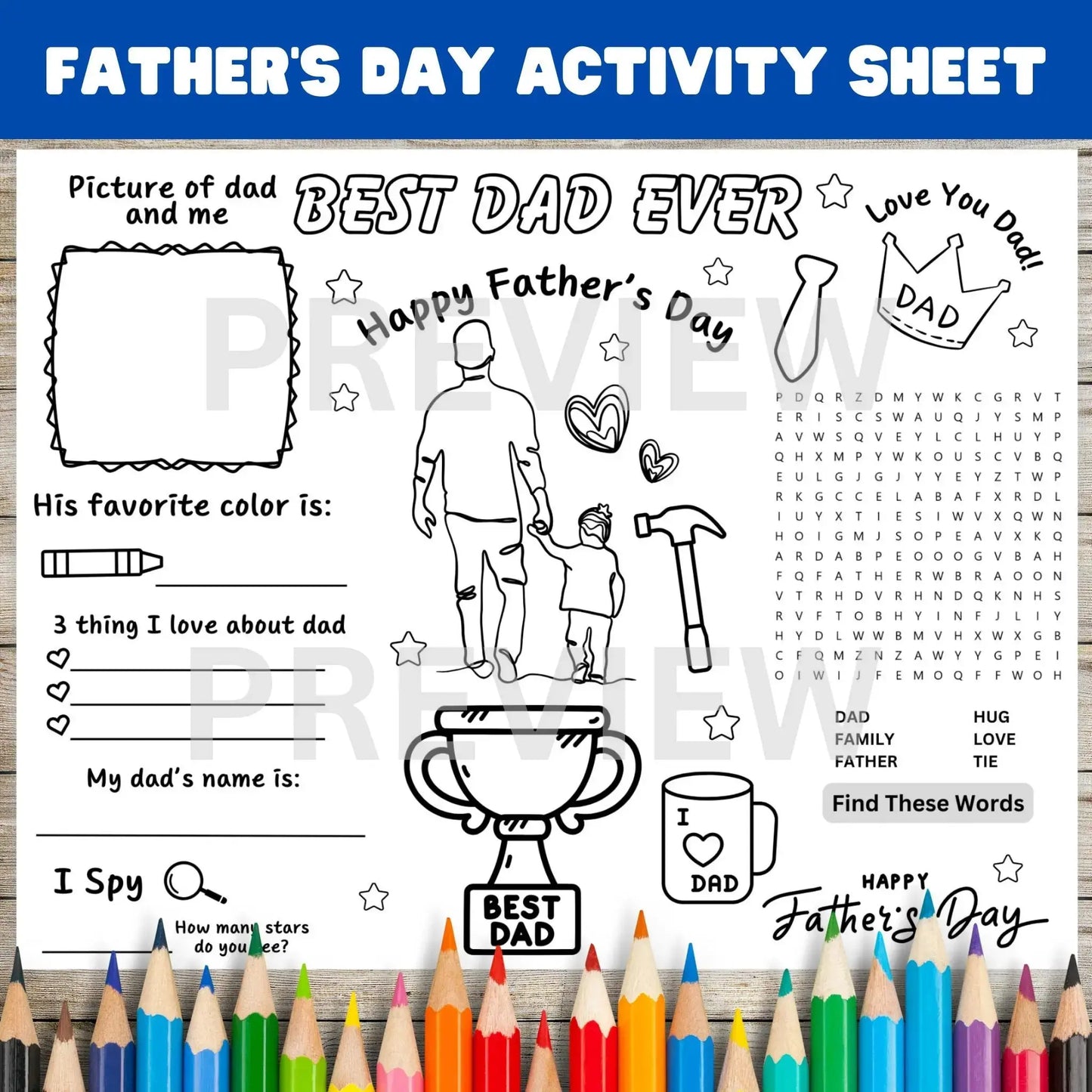 Father's Day Activity Sheet- Digital Download Girly Girl Tutus
