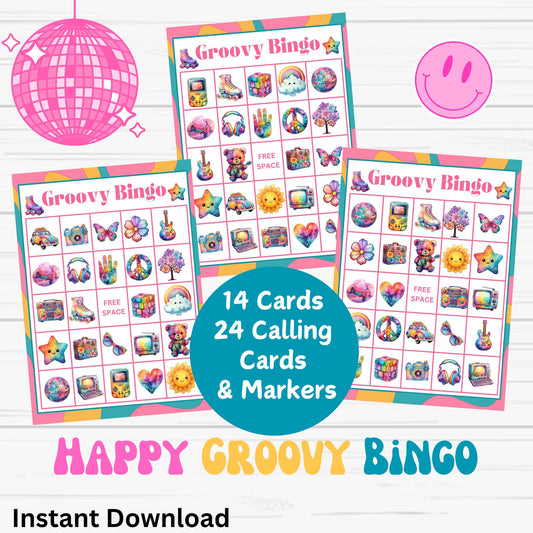 Groovy Bingo Game for Kids or Family- Instant Download