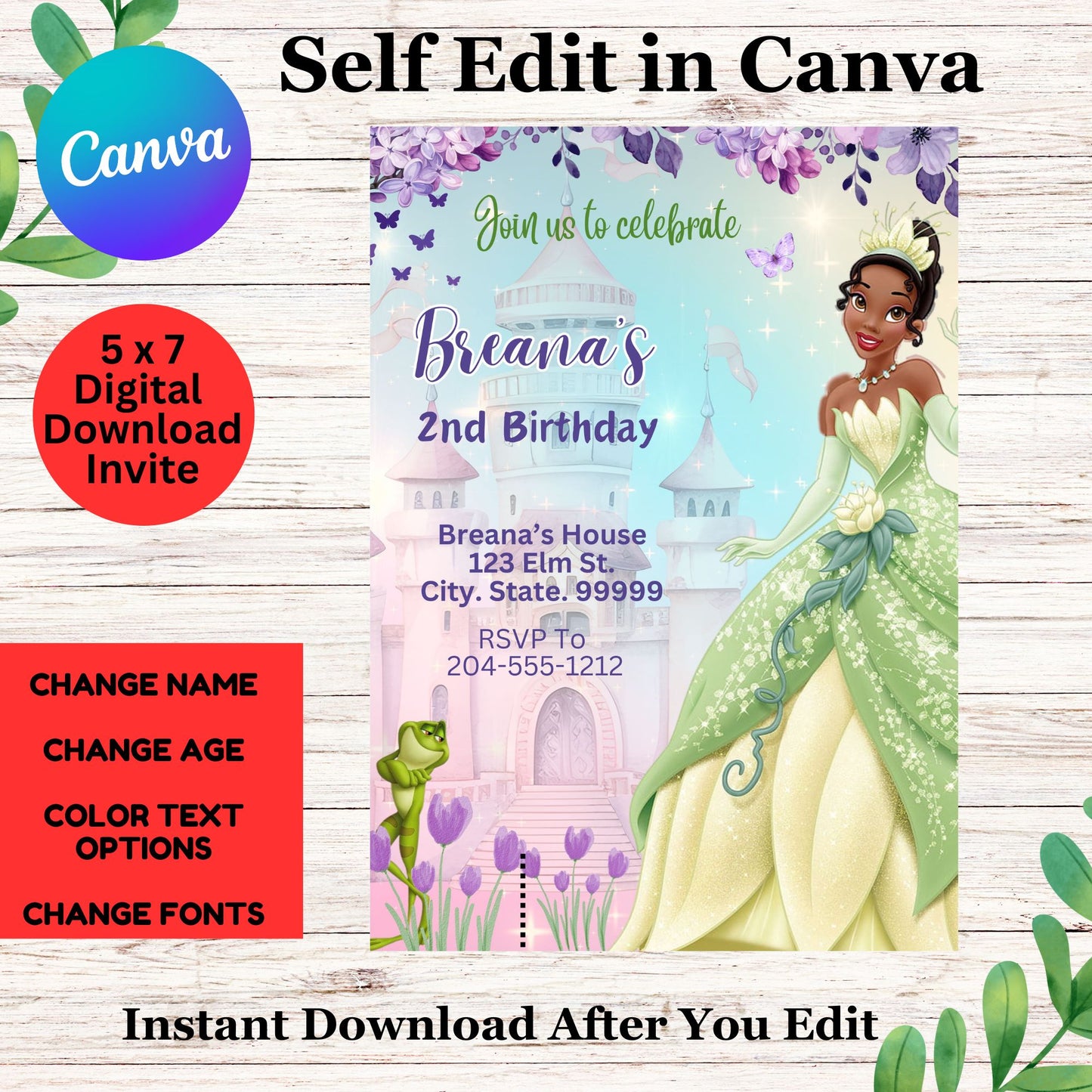 Princess Tiana and the Frog Birthday Invitation - Printable Tiana Birthday Invite Template