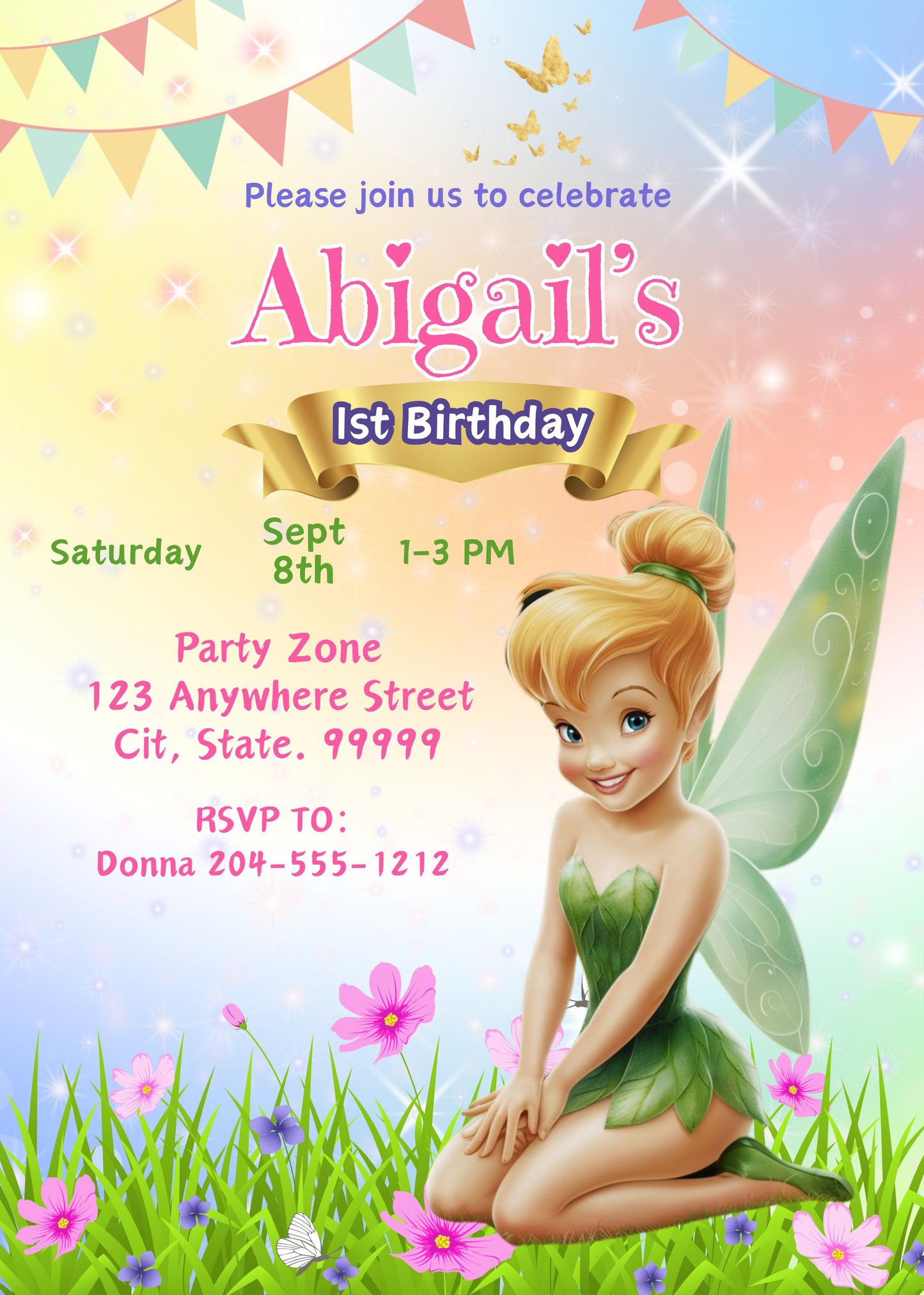 Tinkerbell Personalized Birthday Invitation Template - Tinkerbell Fairy Birthday Invitation