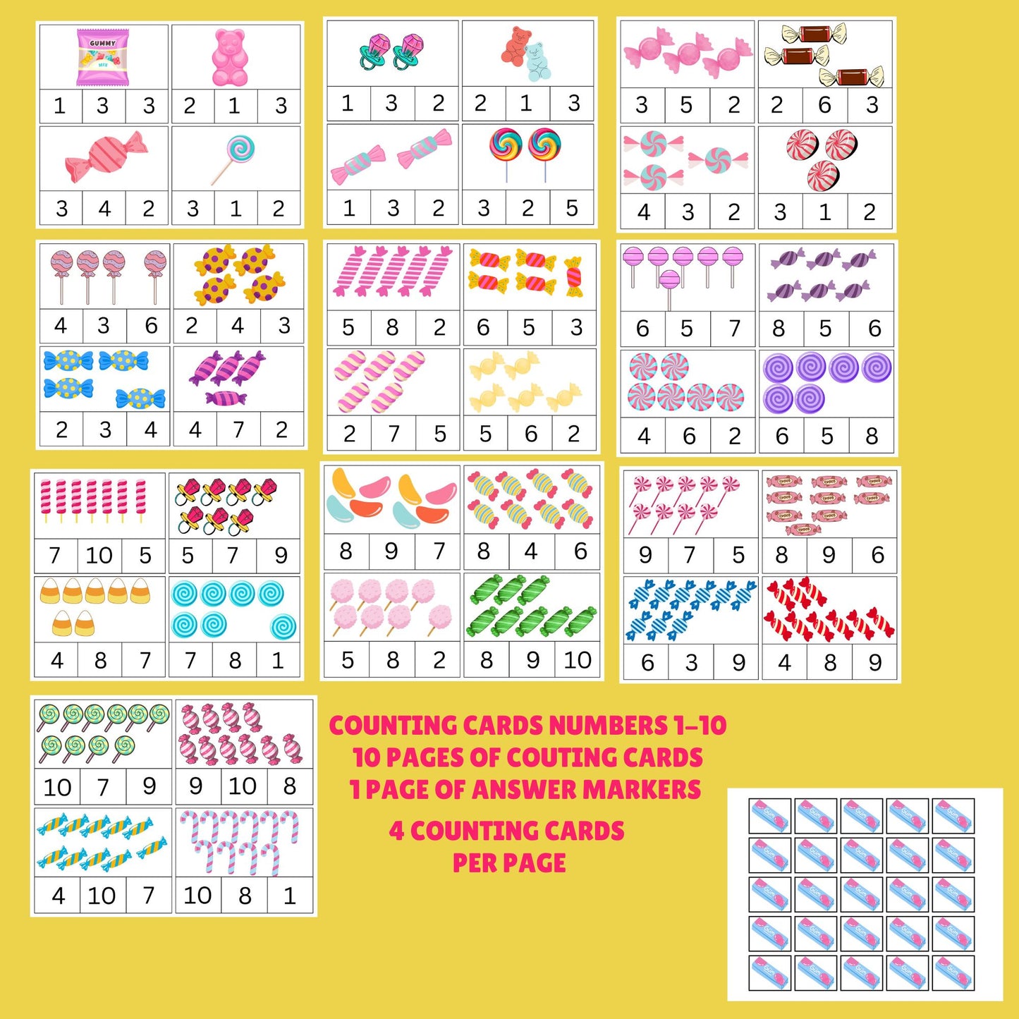candy theme counting clip cards for students