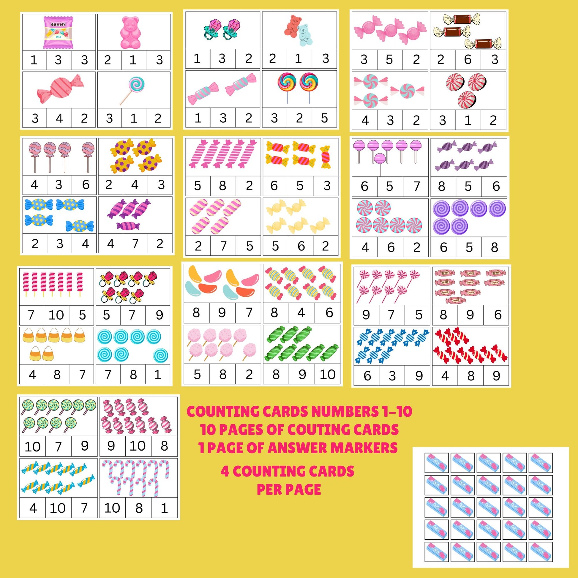 candy theme counting clip cards for students