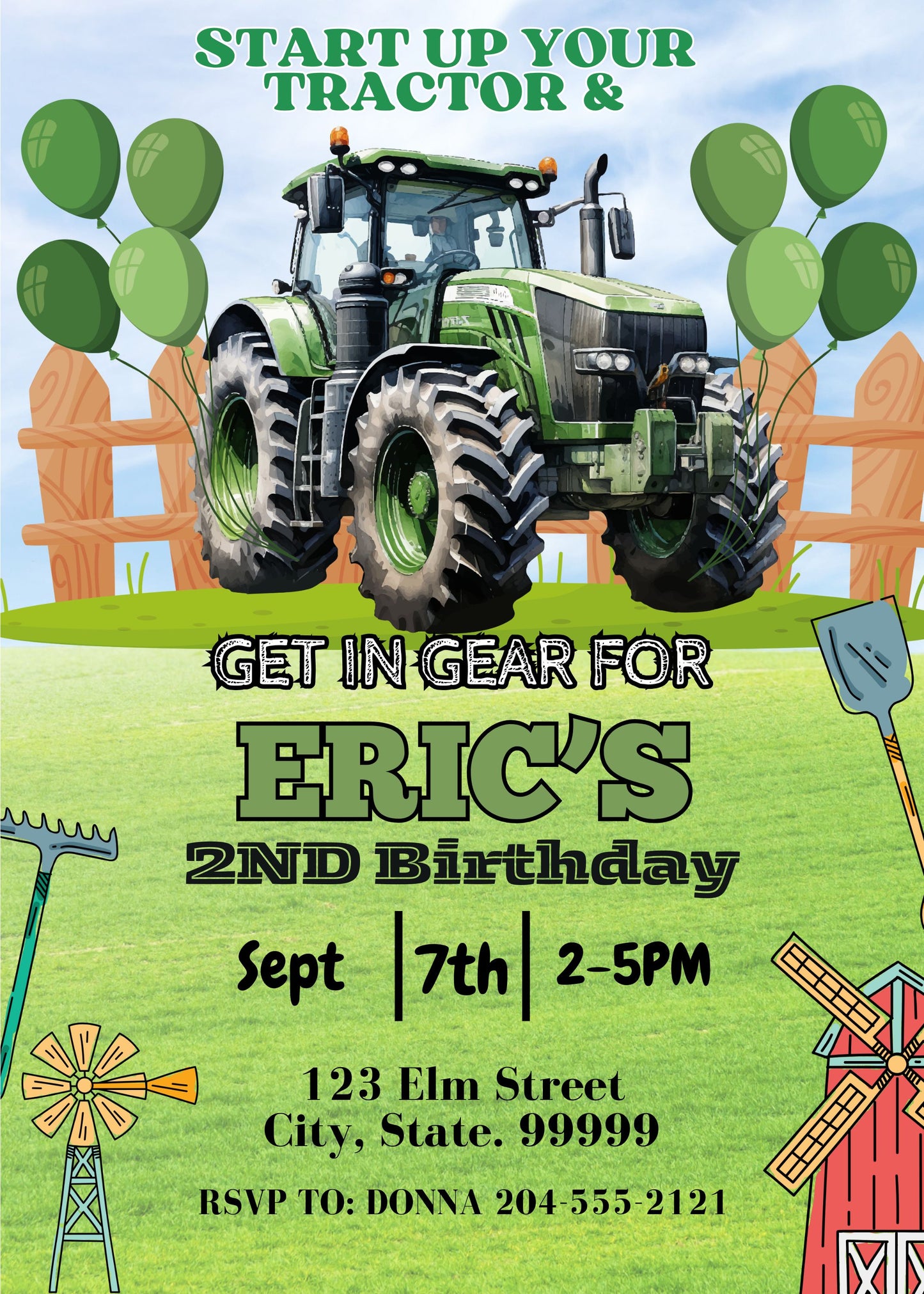 boys tractor birthday invitation