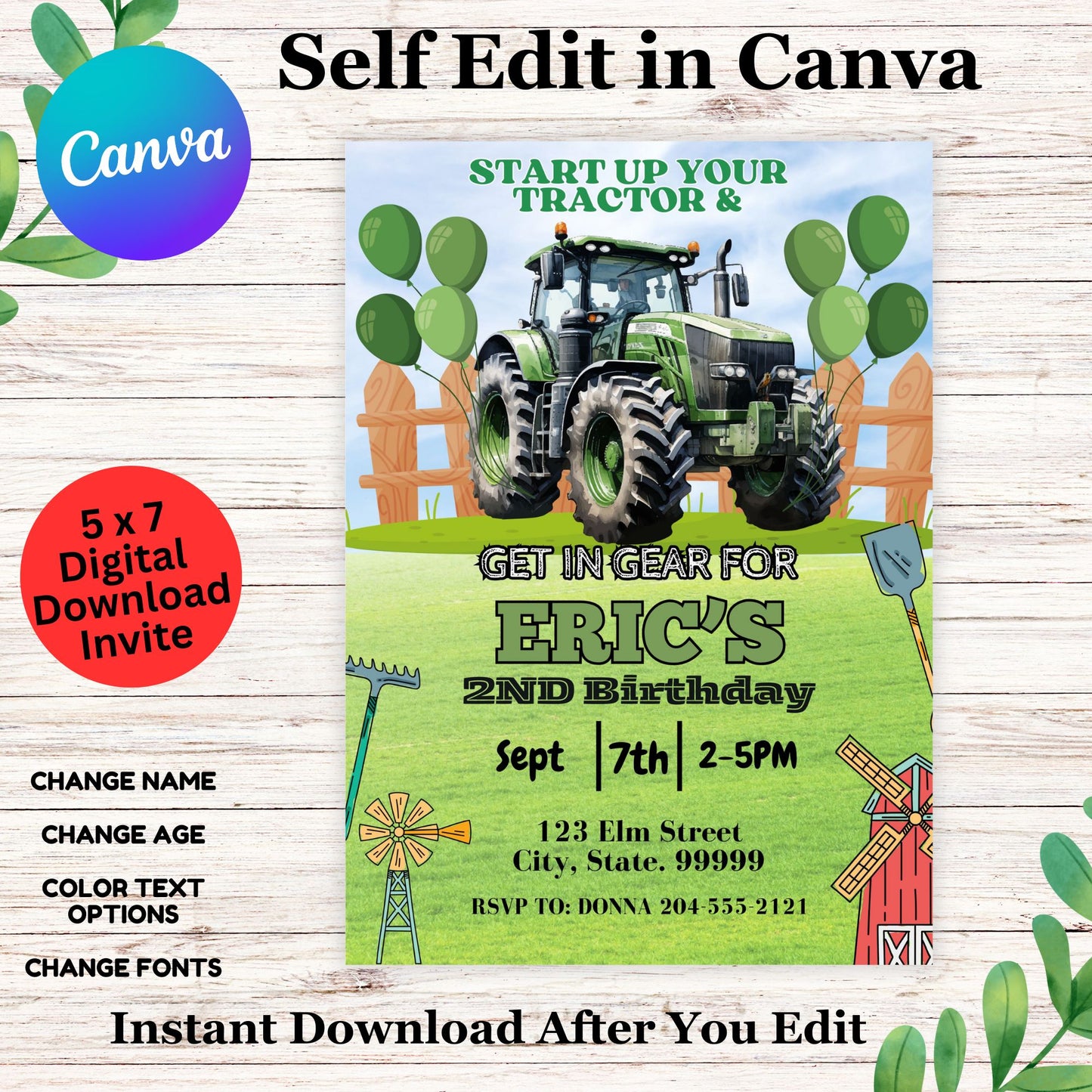 Tractor Birthday Party Invitation Template - Tractor Birthday Invitations- Printable