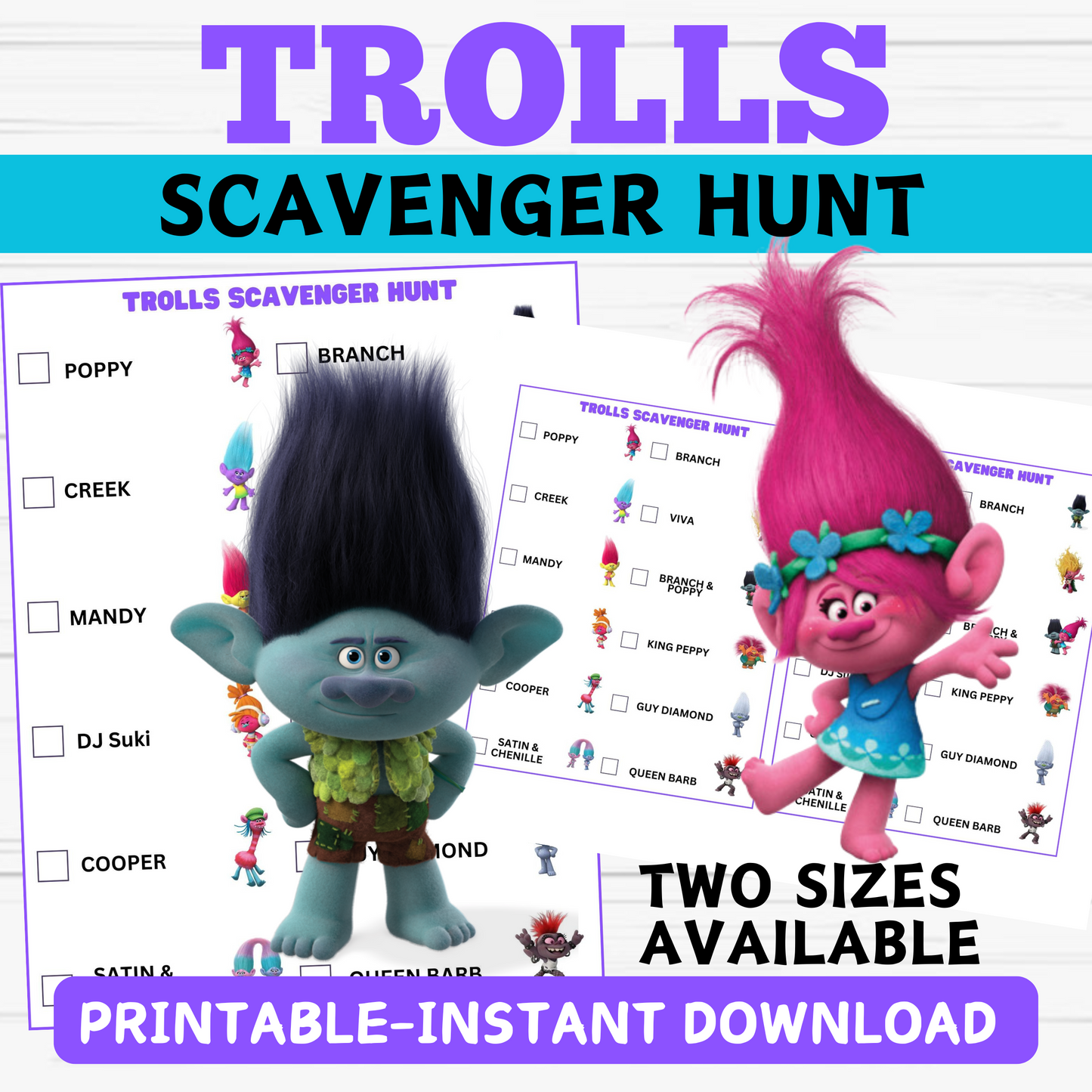 Trolls Scavenger Hunt- Printable Trolls Games for Parties - Instant Download