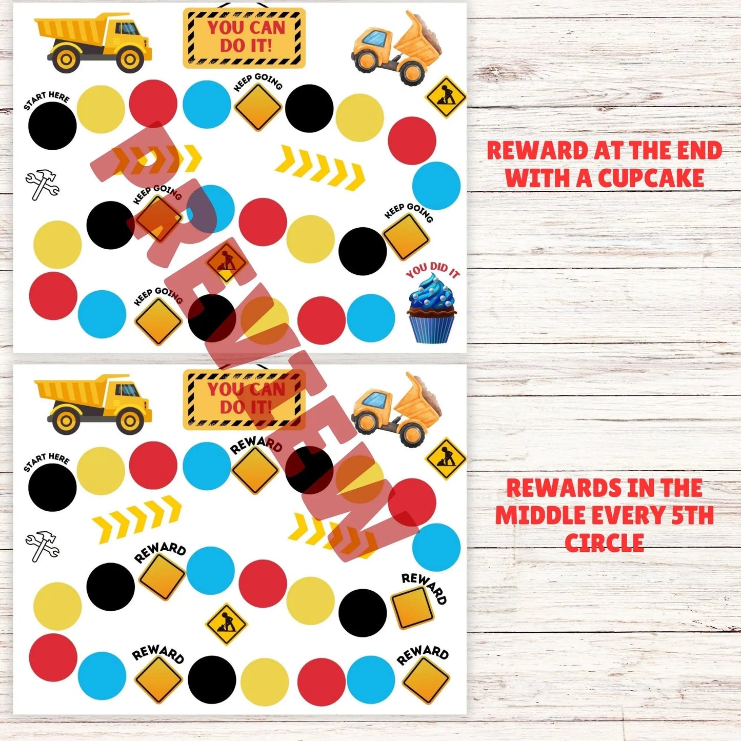non-editable, construction theme, building habits, responsibility chart, classroom behavior, visual chart, construction trucks, potty training sticker chart, preschool reward chart, boys behavior tracker.