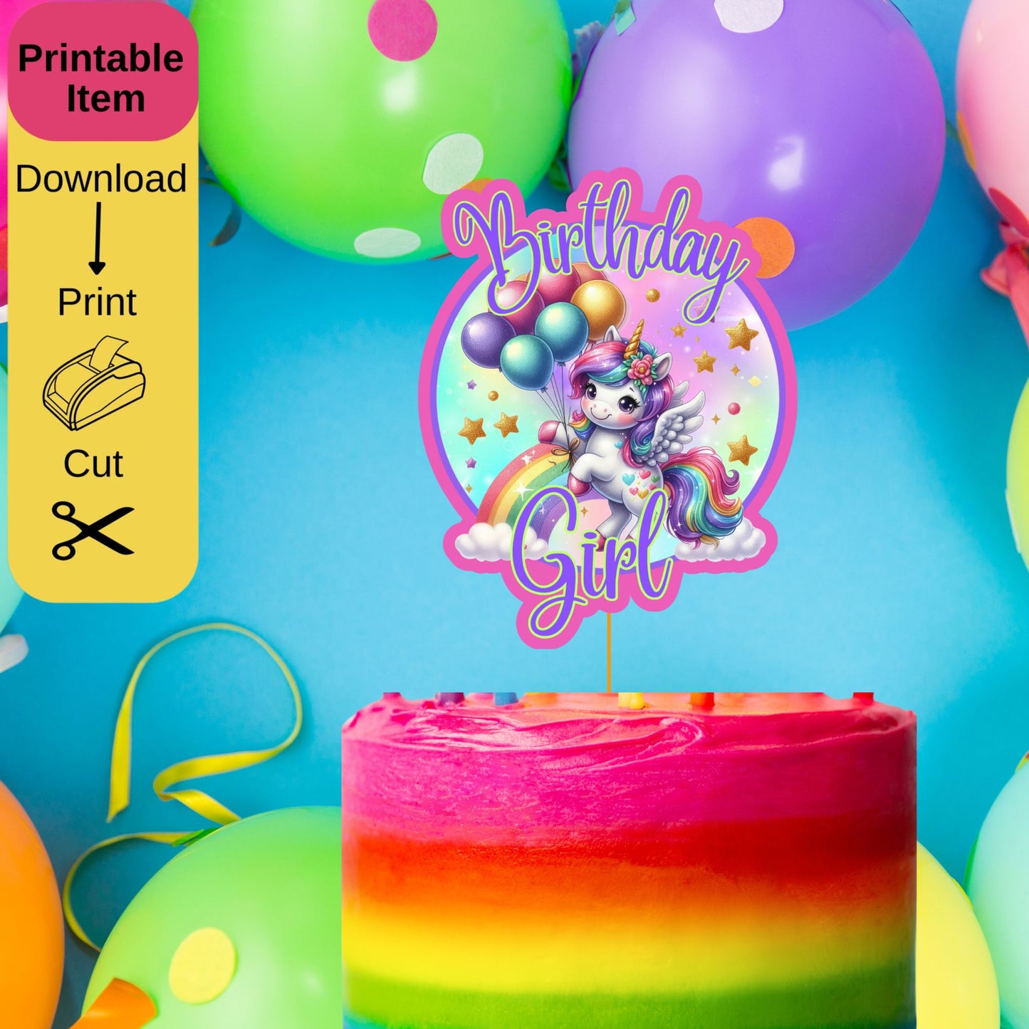 Unicorn Cake Topper Printable - Rainbow Unicorn Cake Topper