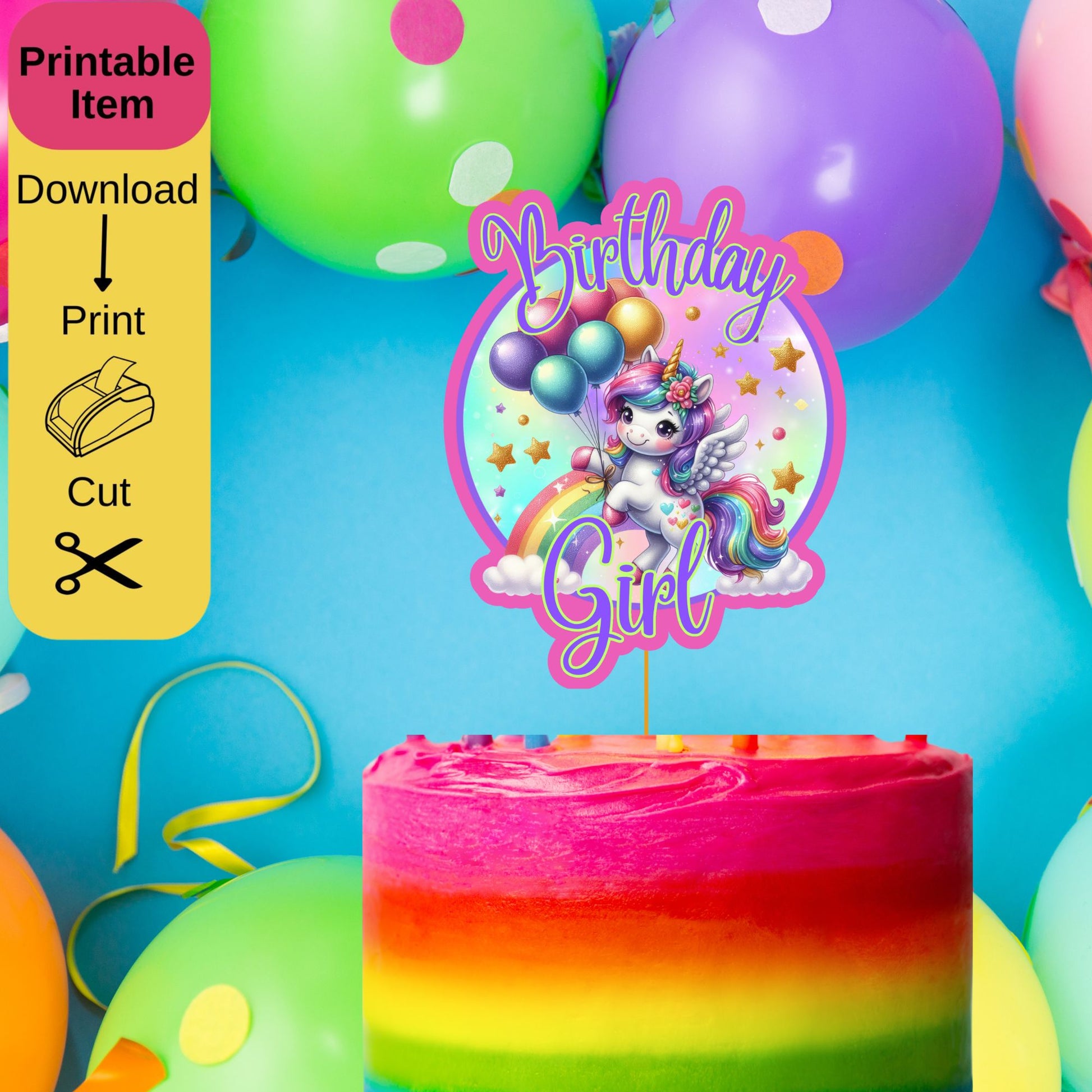Unicorn Cake Topper Printable - Rainbow Unicorn Cake Topper