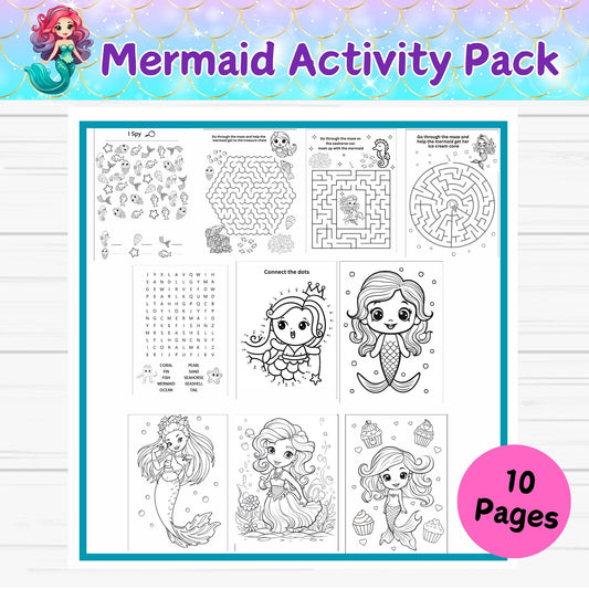 Mermaid Activity Coloring Packet for Kids- Digital Download