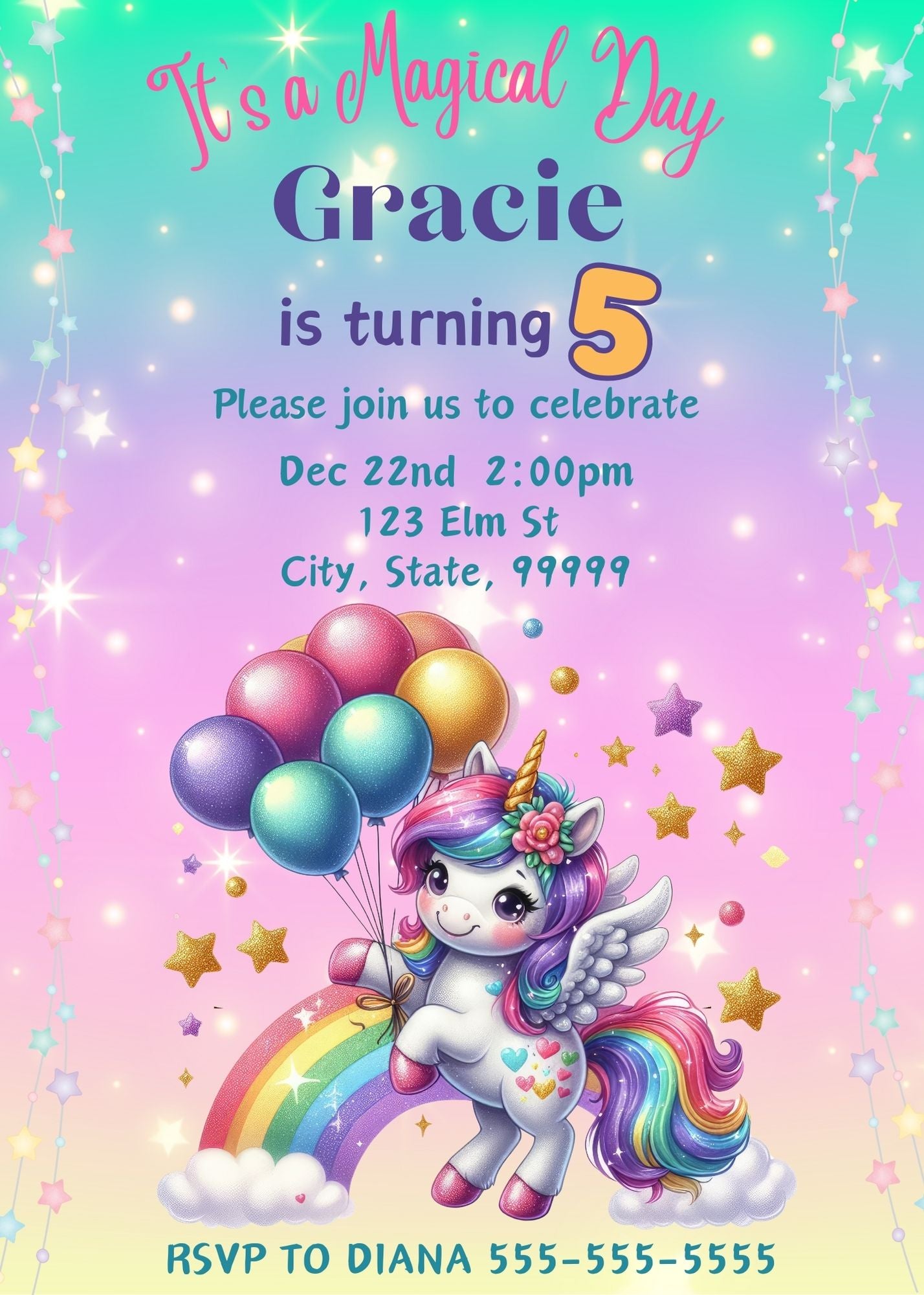 cute unicorn birthday invitation, trendy unicorn invitations 