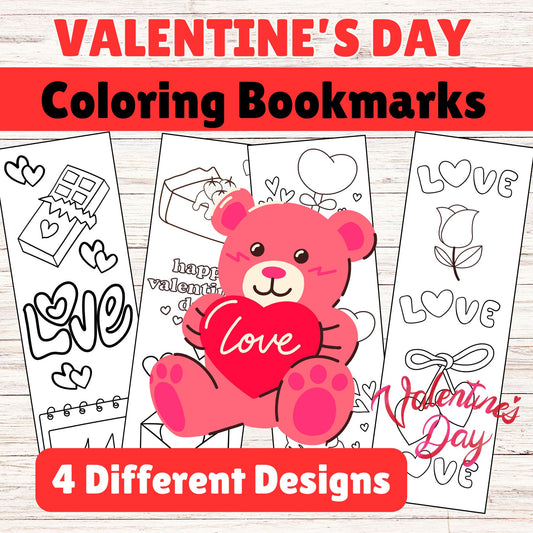 Valentine's Day Bookmarks to Color for Kids - Printable Valentine's Day Bookmarks