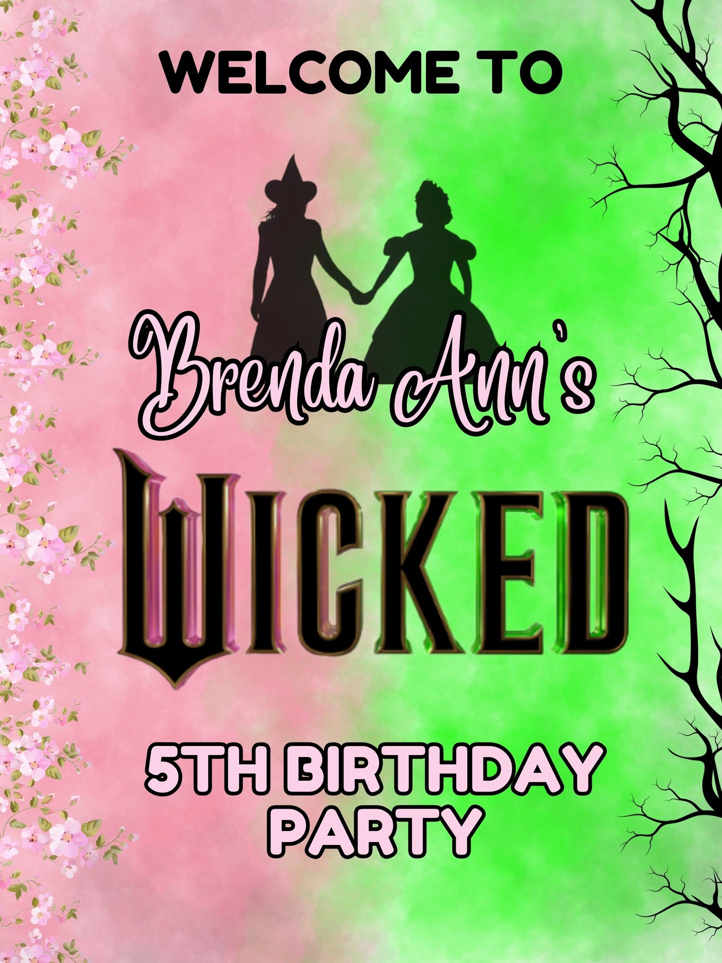 pink green wicked birthday party sign