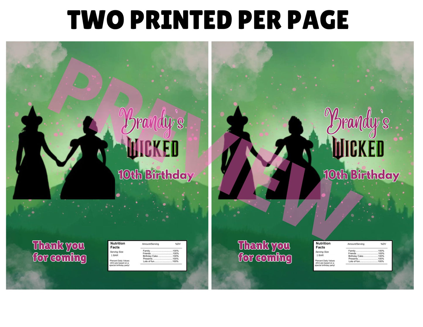 green pink wicked party candy favors