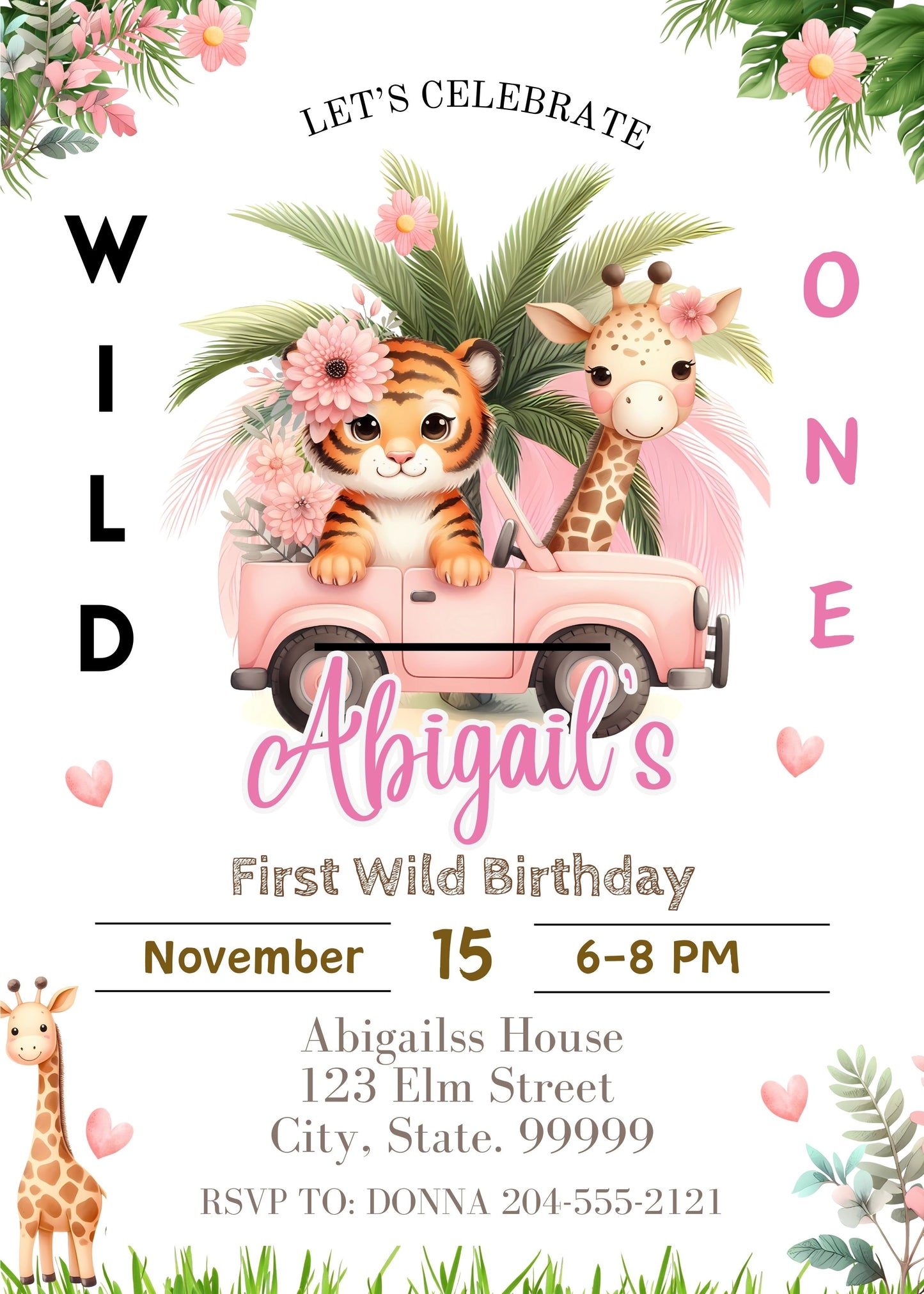 girls wild one birthday party invite