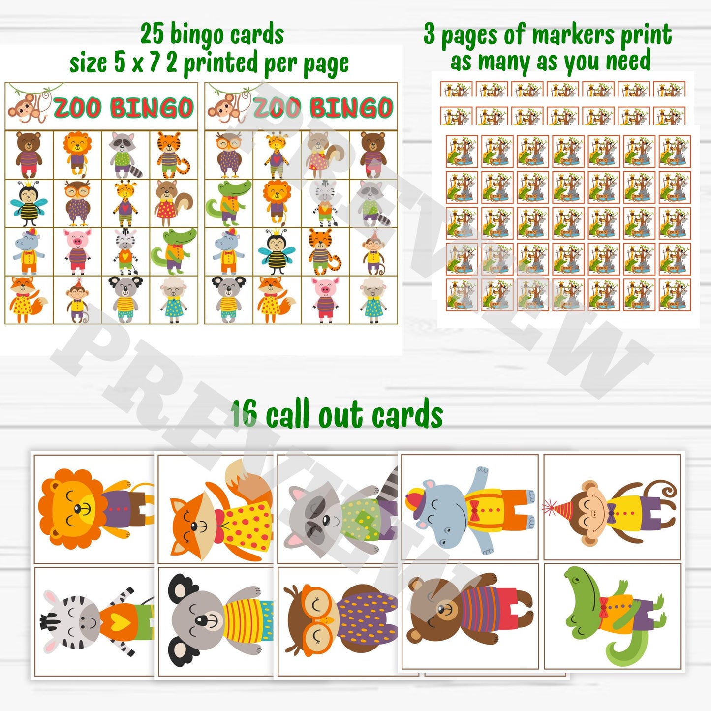 Zoo Animal Bingo for Kids and Family- Zoo Bingo Printable