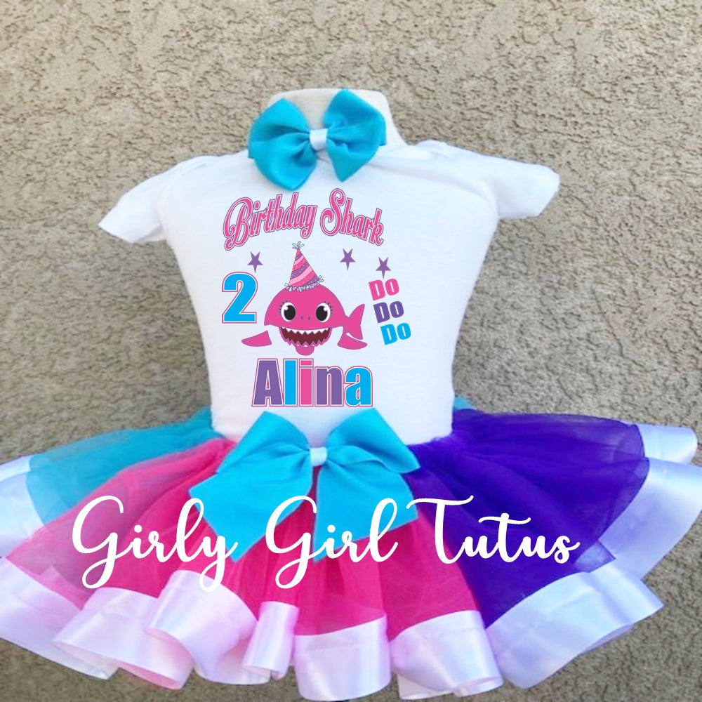 Baby Shark Birthday Tutu Outfit Set - Baby Shark Ribbon Tutu – Girly Girl  Tutus