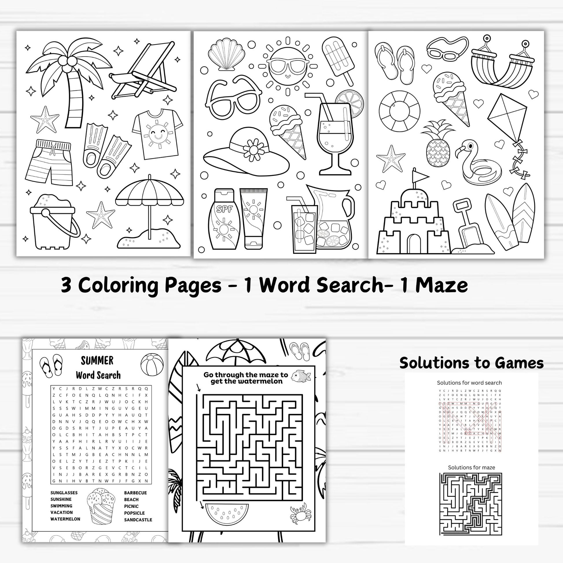 summer kids coloring pages, summer word search