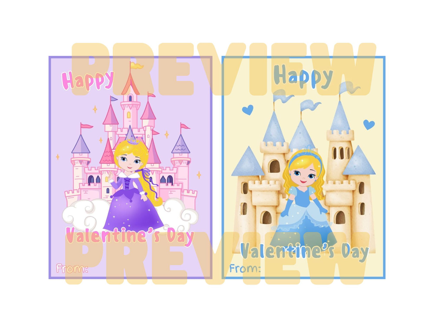 girls princess valentine's day cards 