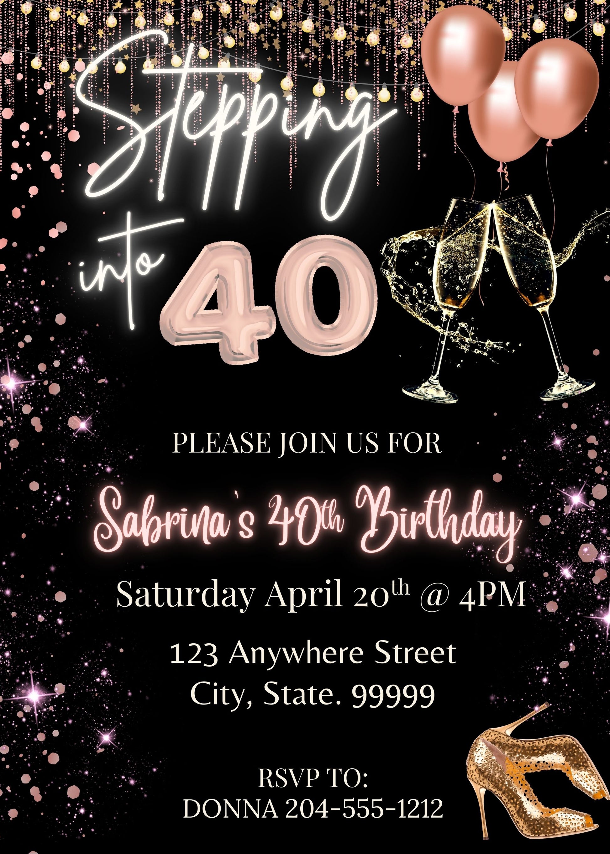 cute elegant shimmer 40th birthday invite 