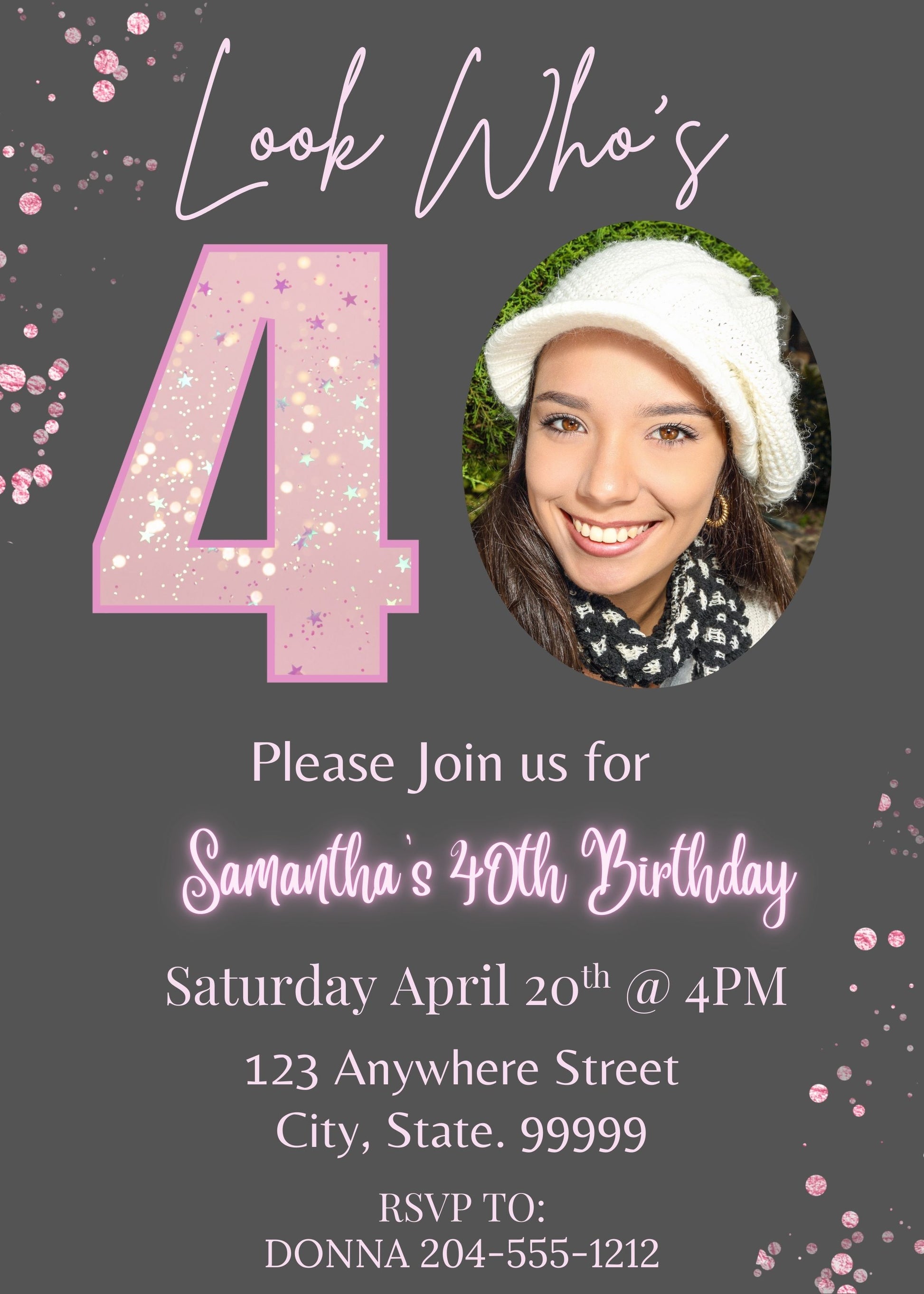 girls personalized 40th birthday invitation