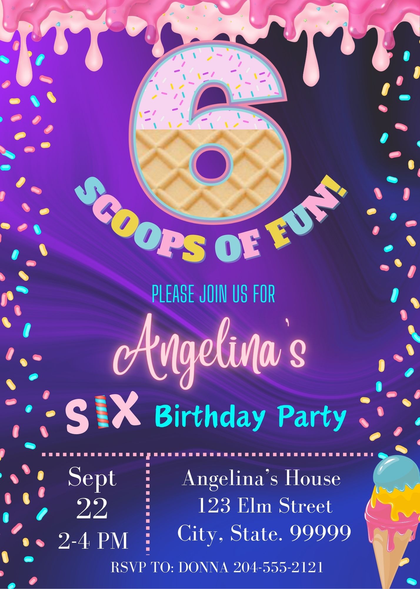 Ice Cream Birthday Invitation Six Scoops of Fun 6th Birthday Party Invitation Template Instant