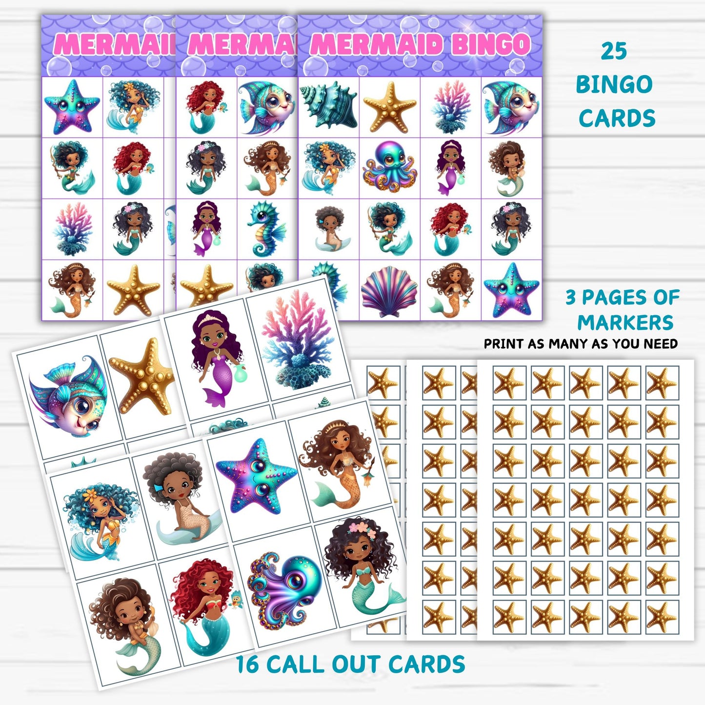 black mermaid party bingo, black mermaid party