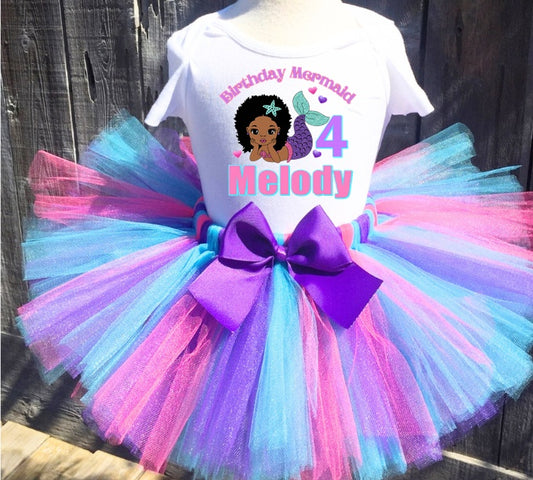 African American Mermaid Personalized Birthday Outfit
