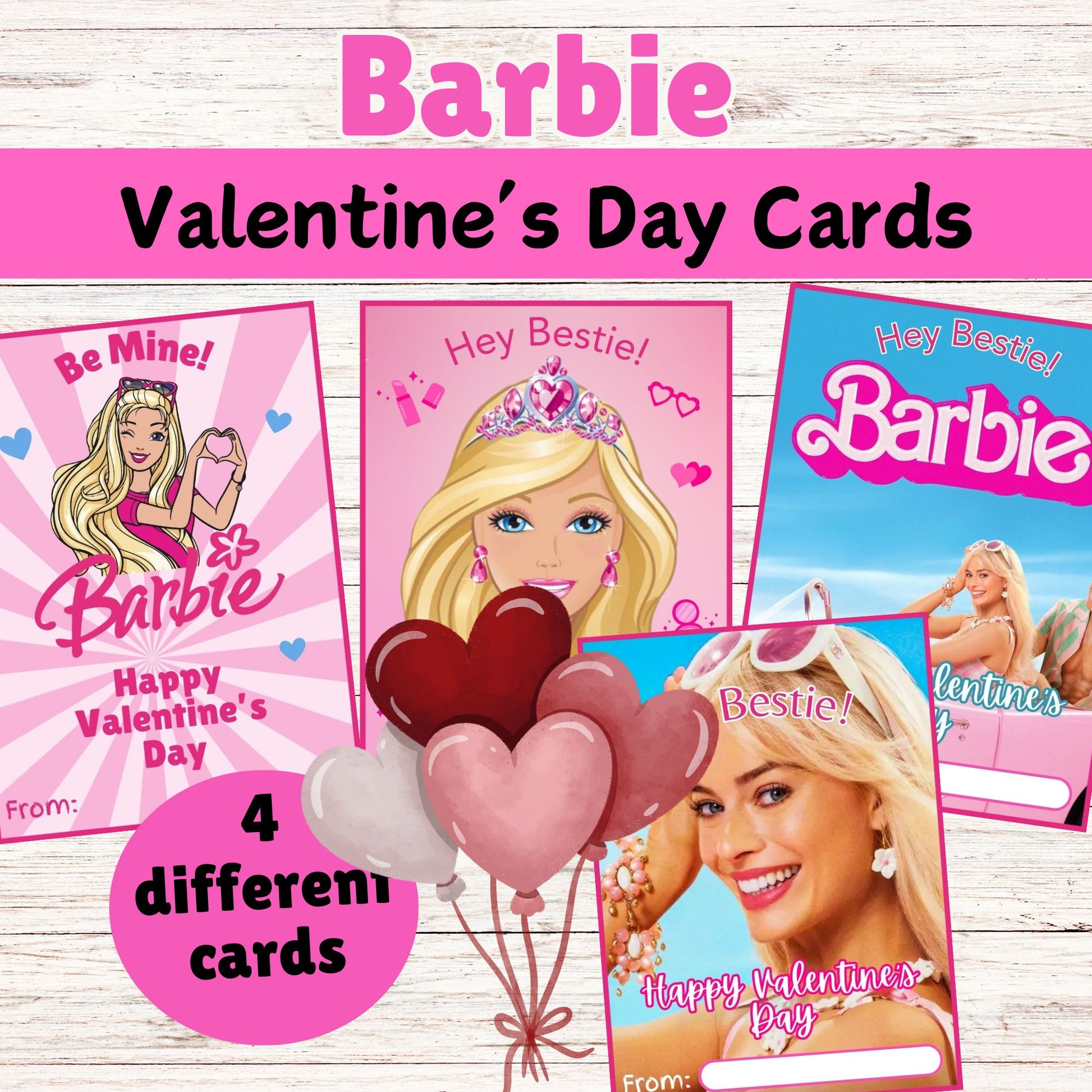Barbie Bestie Valentine Cards | Printable Pink Classroom Valentines for Kids | Instant Download Doll Valentine's Day Cards | Girls DIY Class Exchange Tags