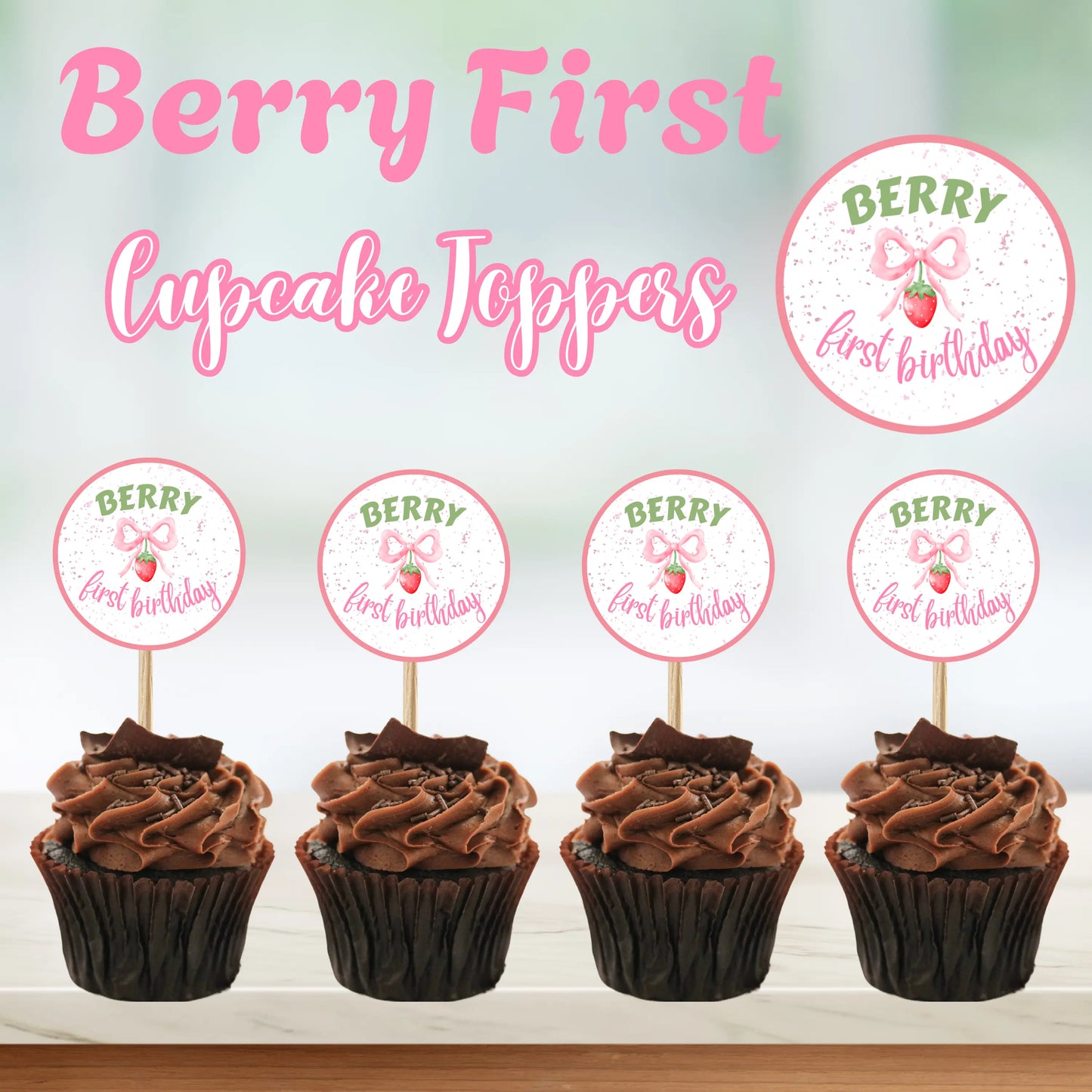 berry first printable cupcake toppers instant download 
