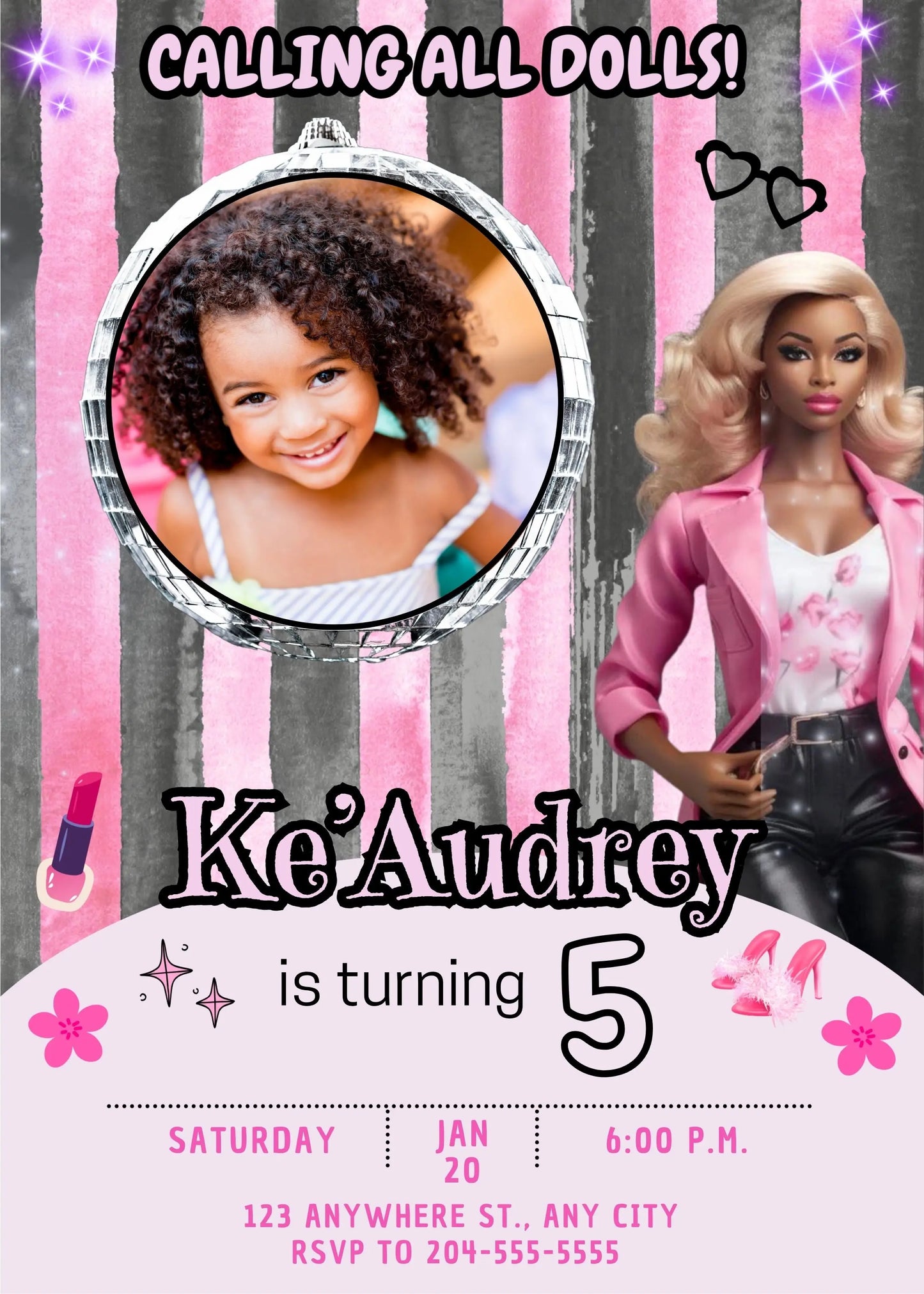 Stylish Girl Invite
Custom Doll Invite
Digital Party Invite
African American Doll
Doll Theme Party