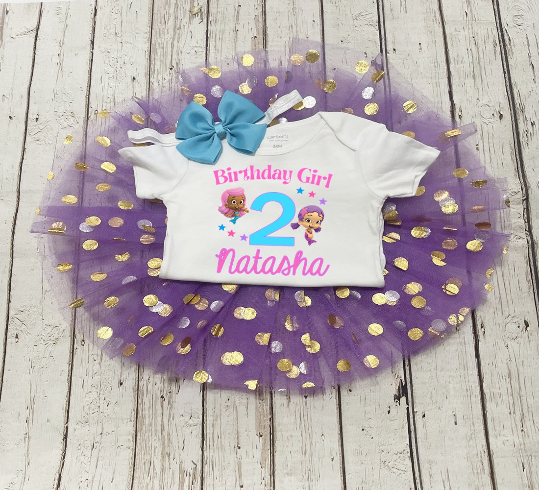 Girls Bubble Guppies Birthday Tutu Outfit Set-Oona and Molly Birthday Shirt