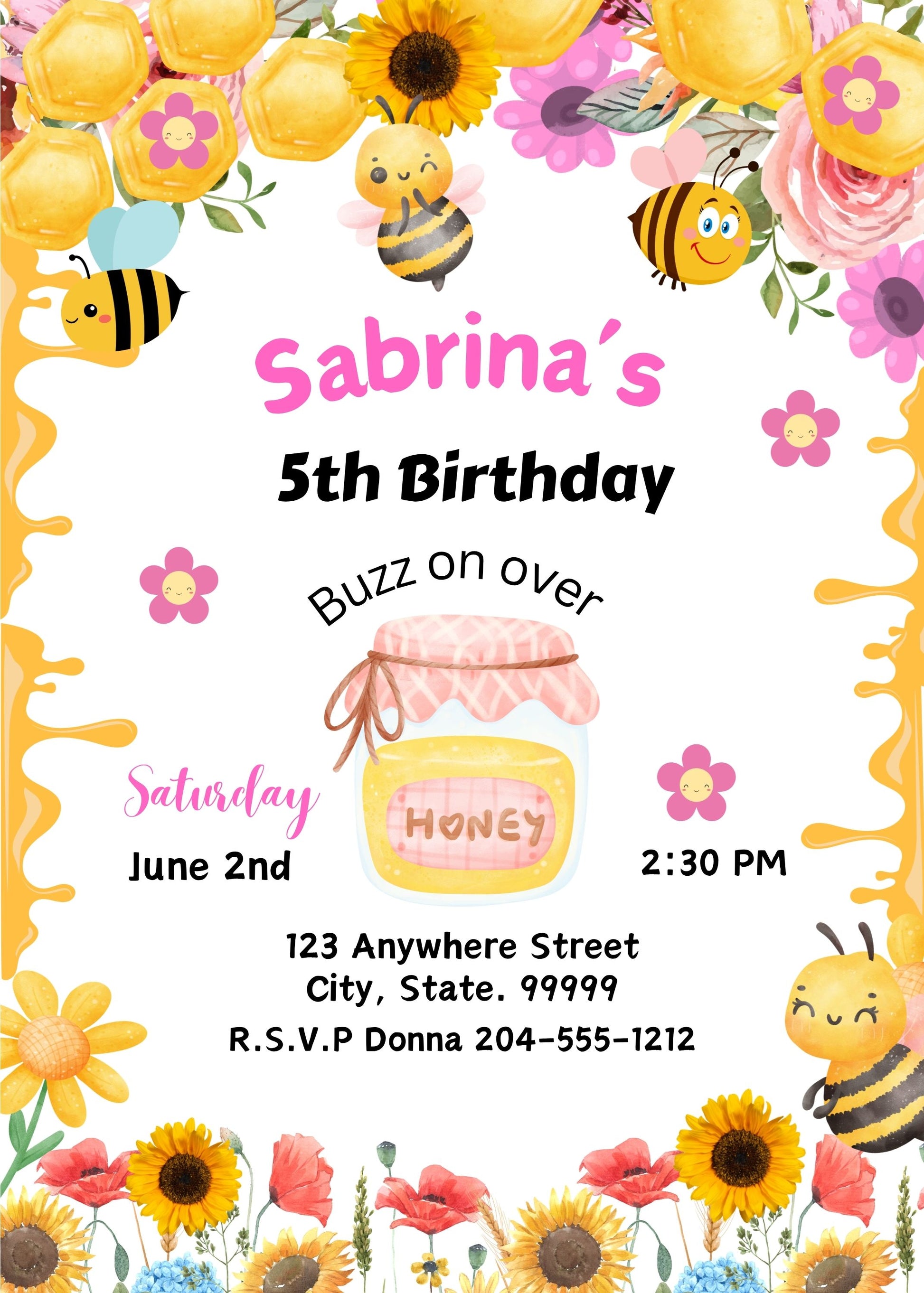editable bee birthday invite template 