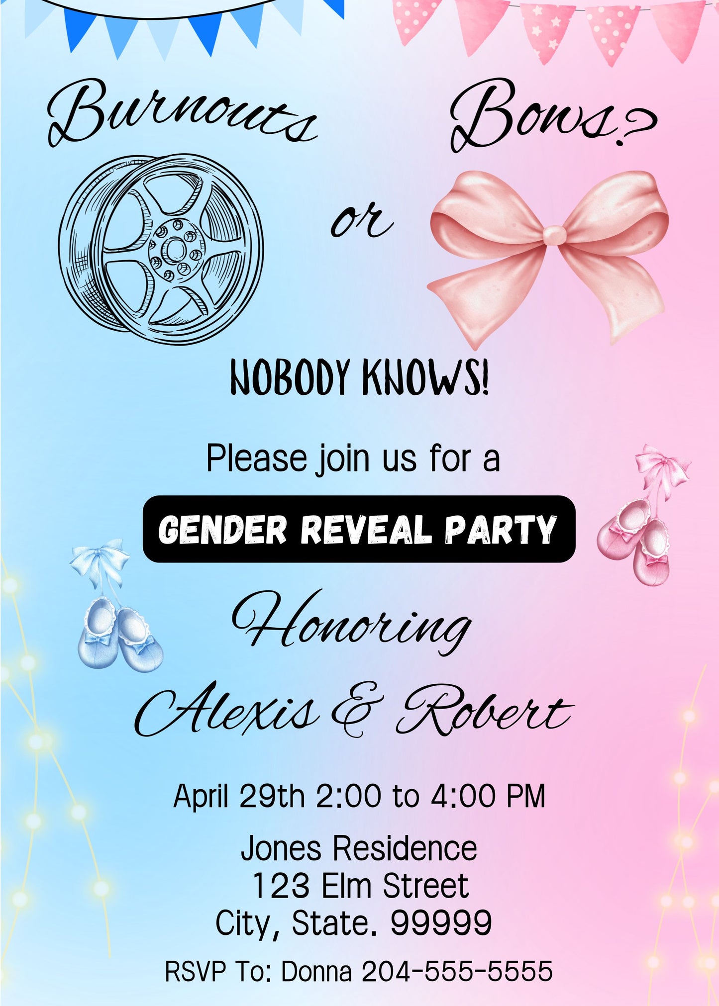 Printable gender reveal
Pink and blue invite
