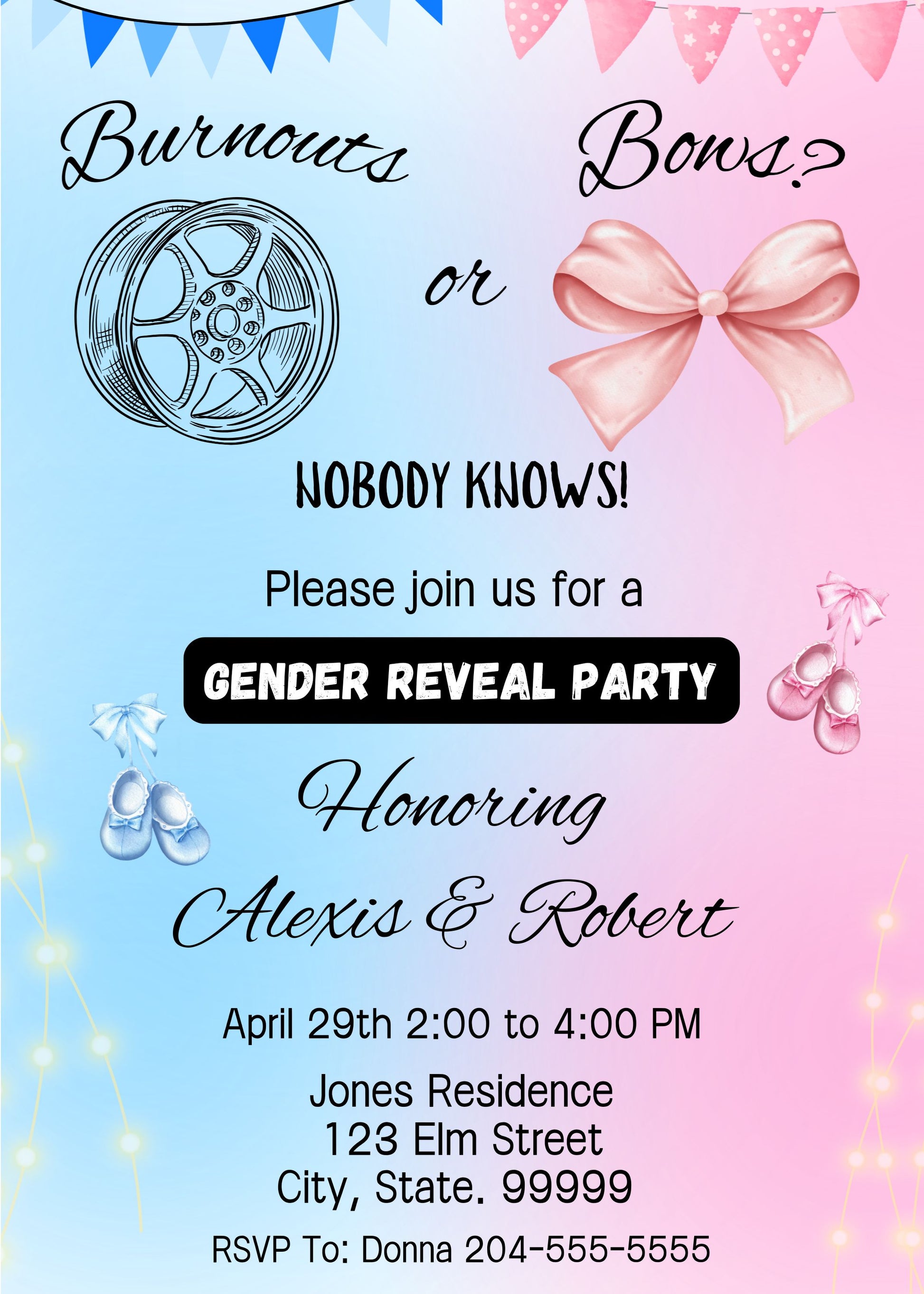 Printable gender reveal
Pink and blue invite