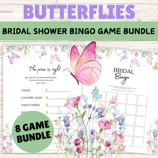 Butterflies Bridal Shower Game Bundle - Printable Butterfly Bridal Shower Party Games