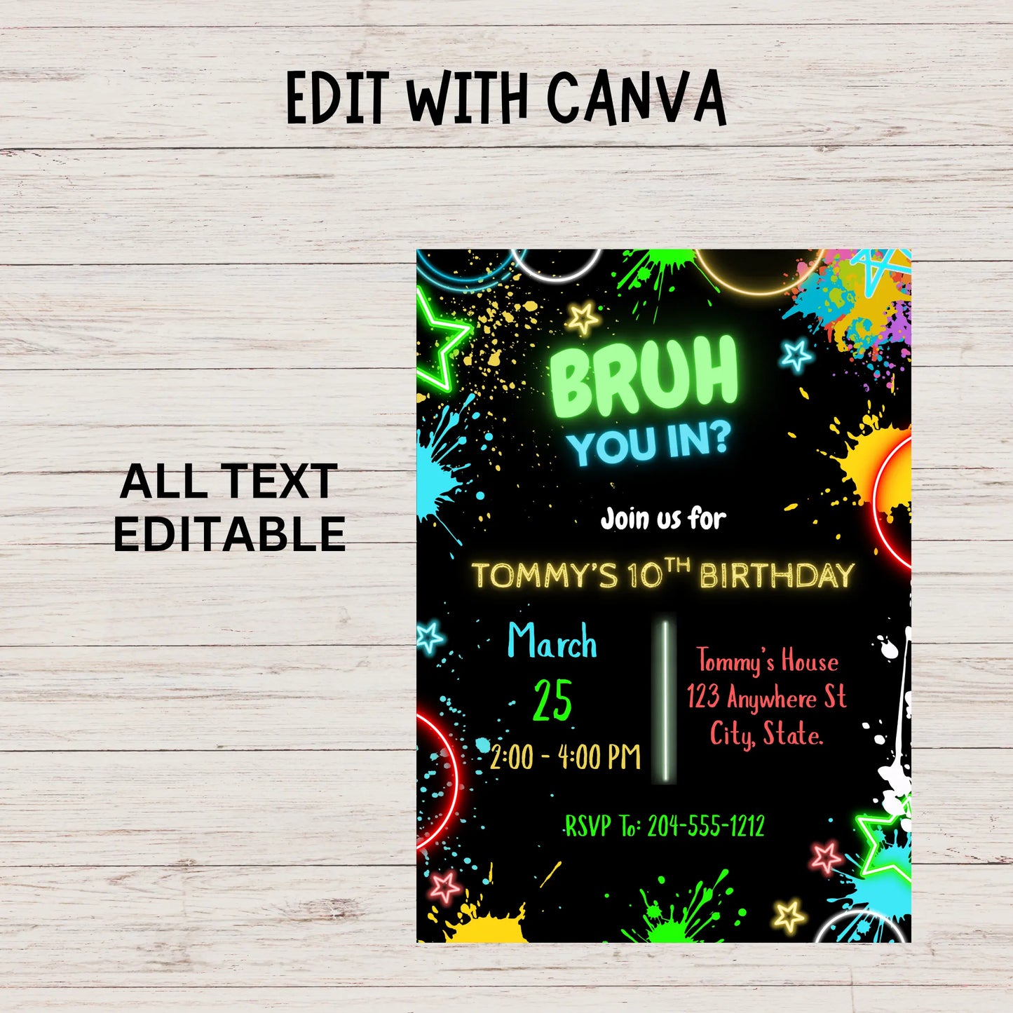 Teen Boy Party, Birthday Invite Digital, Neon Party Invite, Bruh Its My Birthday, Video Game Invitation