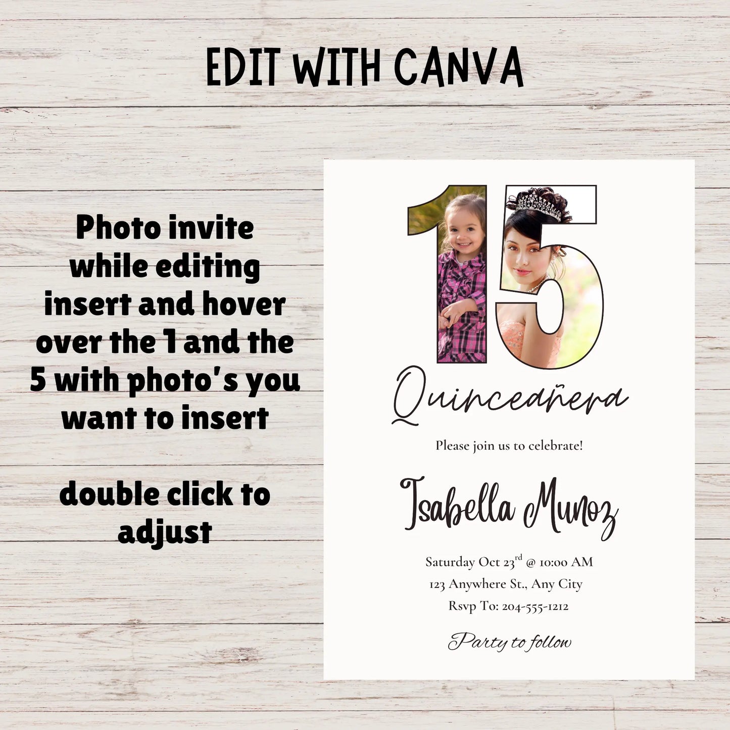 Printable Quince Invite
Canva Invitation Template
Simple Photo Invitation
Mis Quince Años Digital Invitation