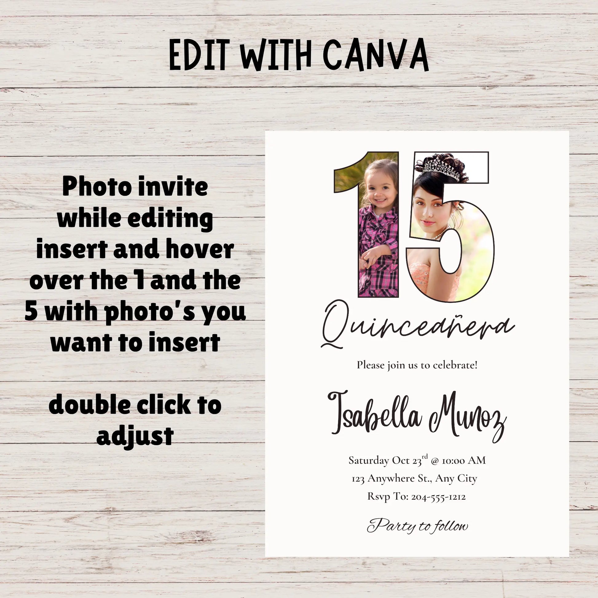 Printable Quince Invite
Canva Invitation Template
Simple Photo Invitation
Mis Quince Años Digital Invitation
