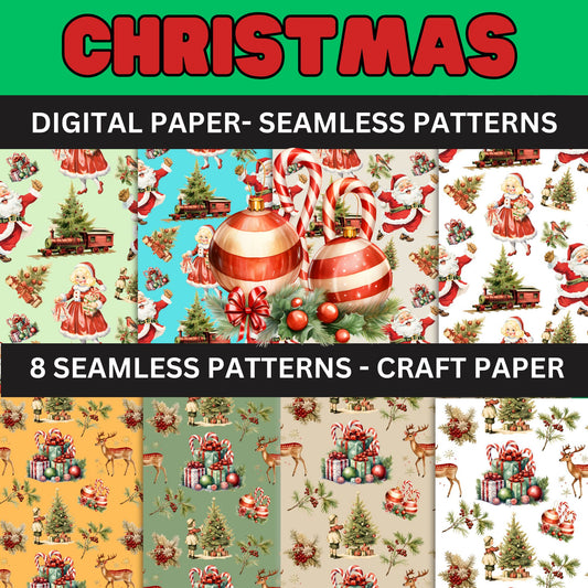 Christmas Seamless Pattern Digital Paper- Old Fashioned Christmas Paper  